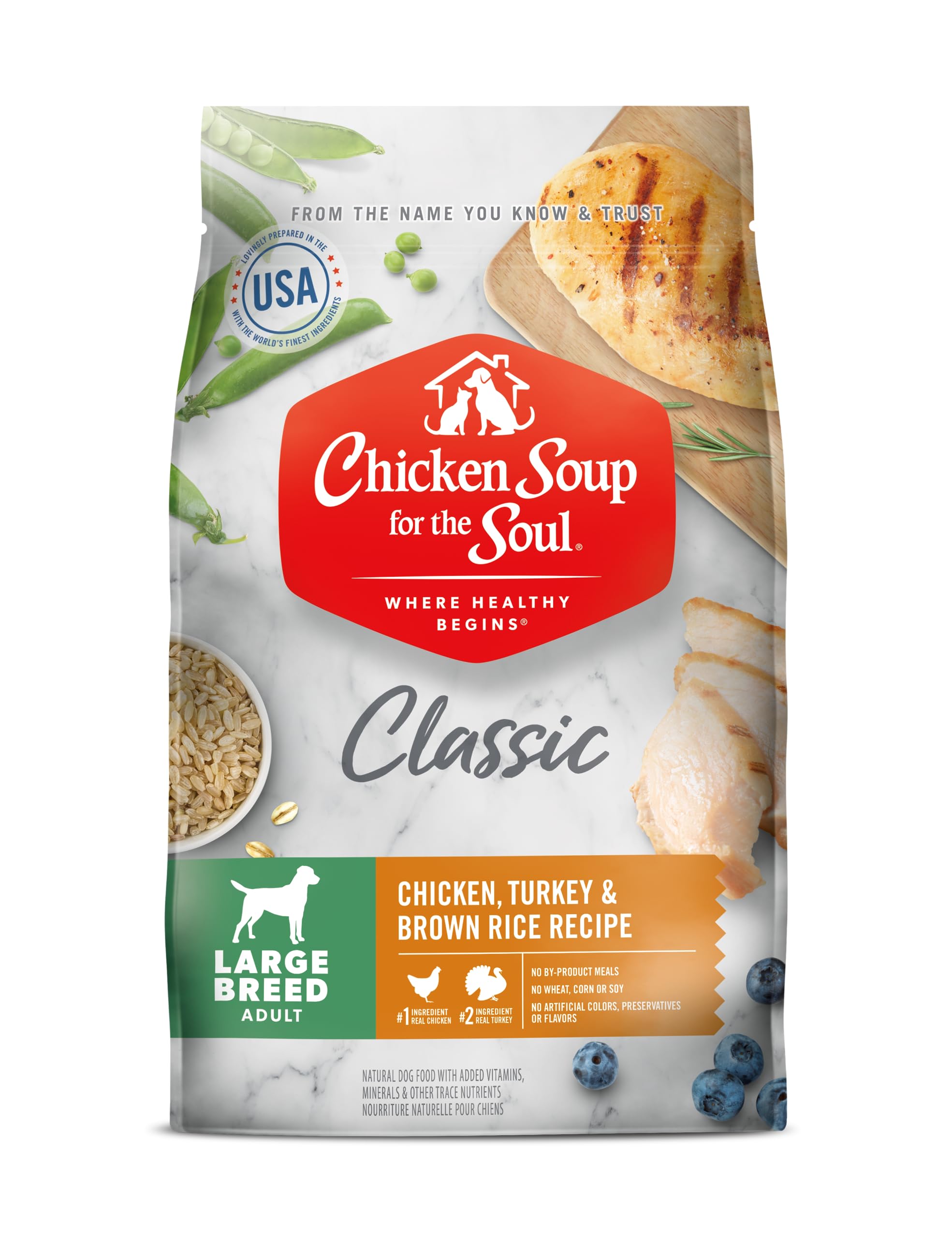 Chicken Soup For The Soul Classic Dry Large Breed Adult Dog Food, Chicken, Turkey & Brown Rice Recipe, 13.5 Pound Bag | Soy Free