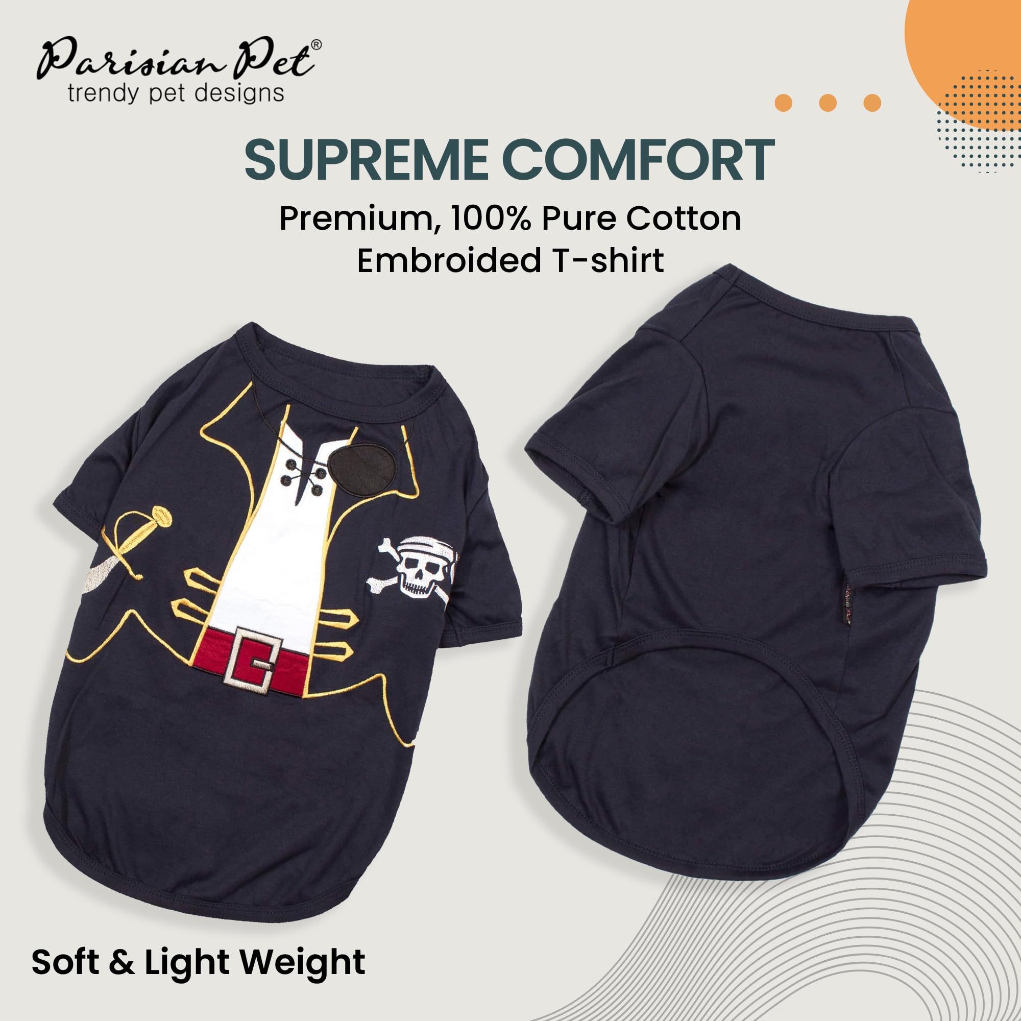 Parisian Pet Captain Sparrow Dog Shirt - Embroidered Dog Pirate Costume - 100% Cotton & Polyester Dog Halloween Costume - Sleeved Halloween Outfit - Black Dog Shirts For Large Dogs - Pet Clothes - L