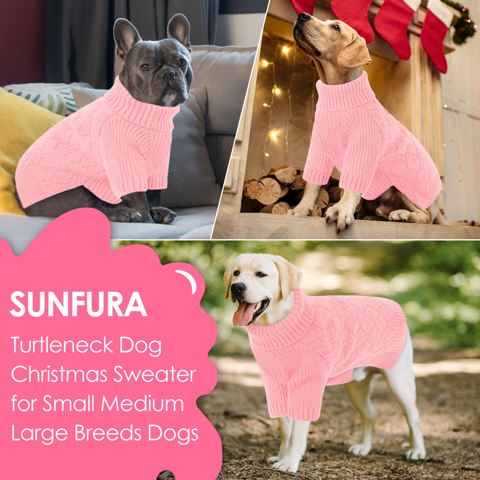 SUNFURA Small Dog Sweater, Turtleneck Dog Sweater for Cold Weather, Puppy Knitwear Pullover for Christmas Thanksgiving, Pet Wint
