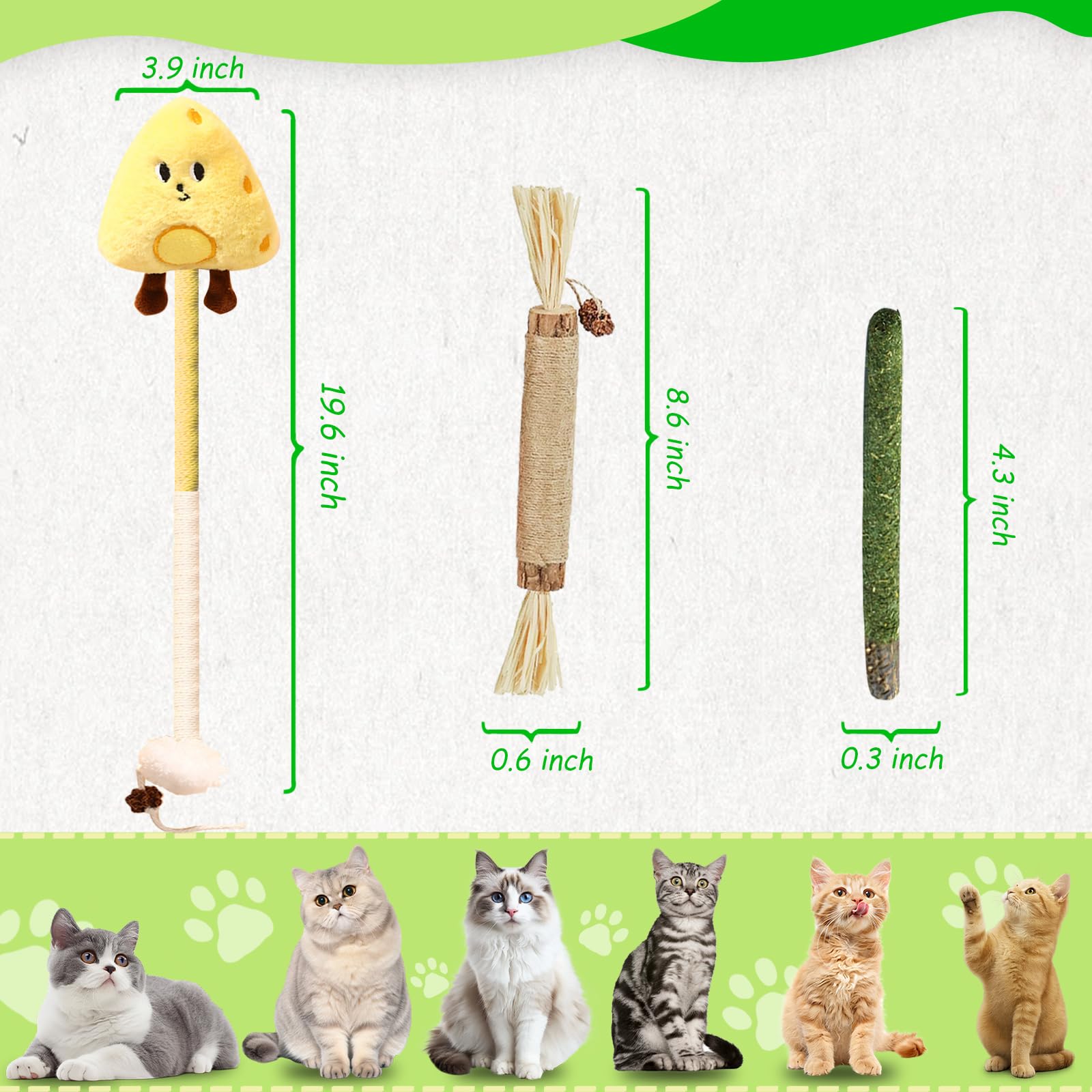 ZENGABIA Catnip Toys for Cats, Kitten Chew Toys Silvervine Sticks for Indoor Cats Teeth Cleaning 10 Pack, Interactive Treat Dent