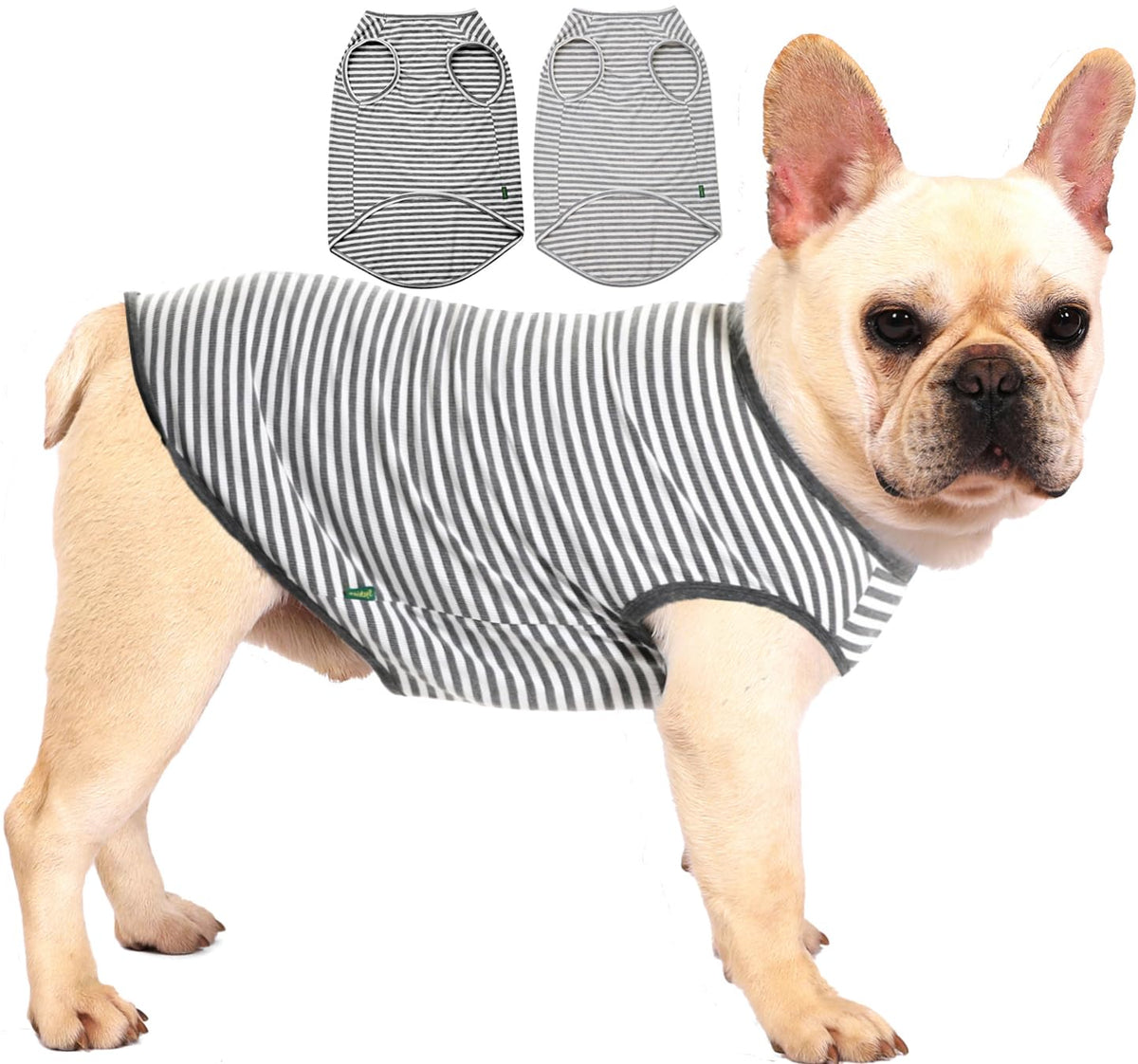 Sychien Dog Combed Cotton Tee Shirts,Soft Breathable Sun Protection Small Puppy T-Shirt For Boy Girl Dogs,2 Pack Grey White Stri