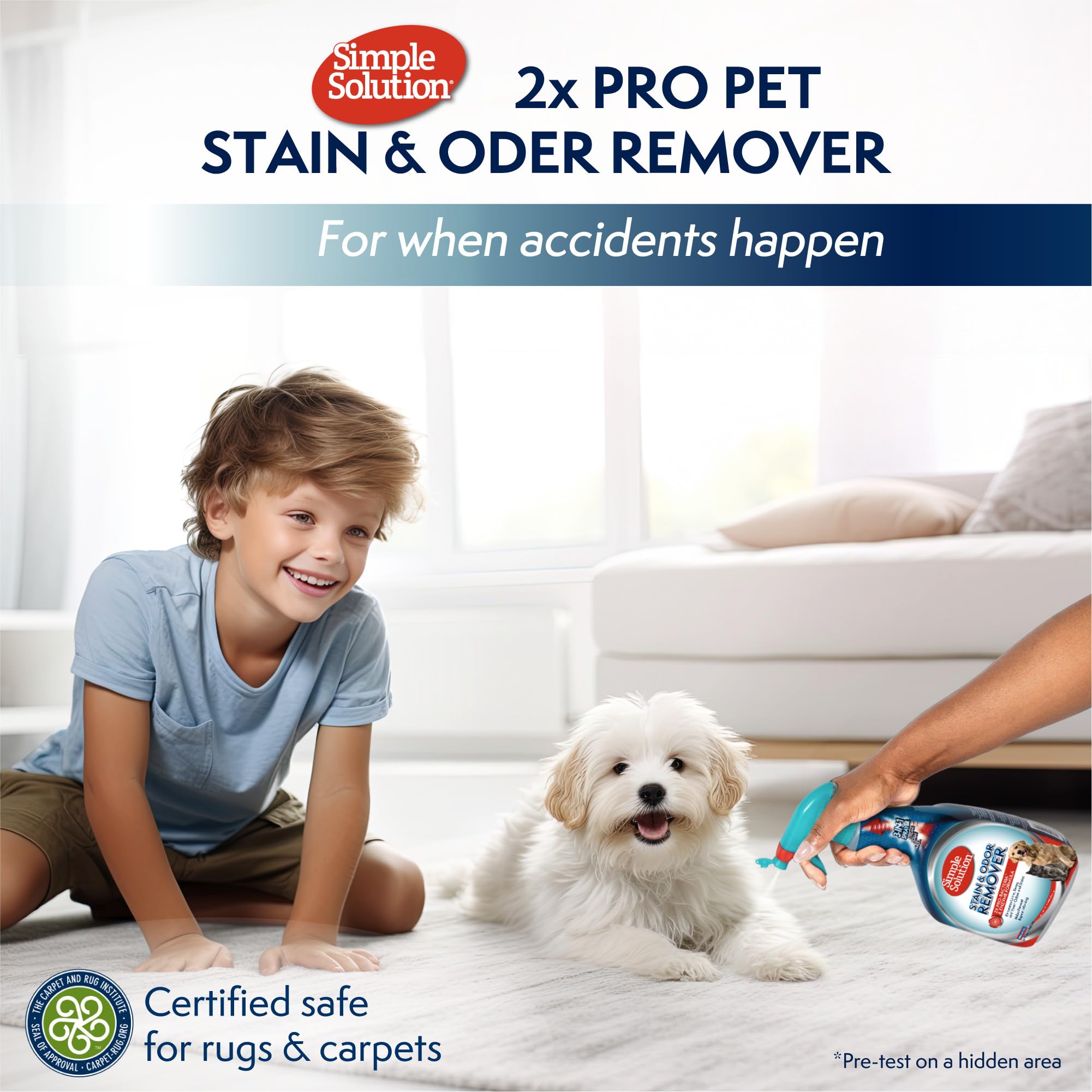 Simple Solution Stain And Odor Eliminator Spray For Dogs & Cats, Enzyme Cleaner With 2X Pro-Bacteria Cleaning Power, Strong Smell Remover For Carpets, Upholstery & Floors, 32 Oz
