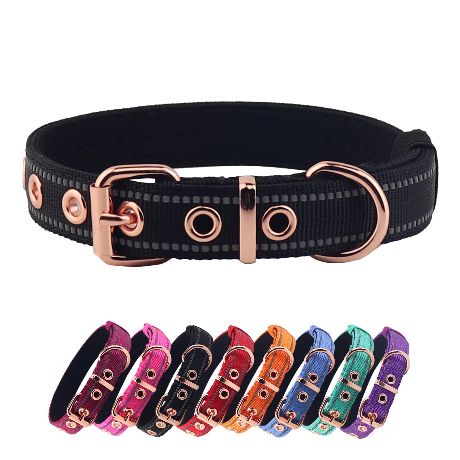 Yunleparks Neoprene Padded Dog Collar - Nylon, Heavy Duty With Metal Buckle for Small Medium Large Dogs - Adjustable Reflective 