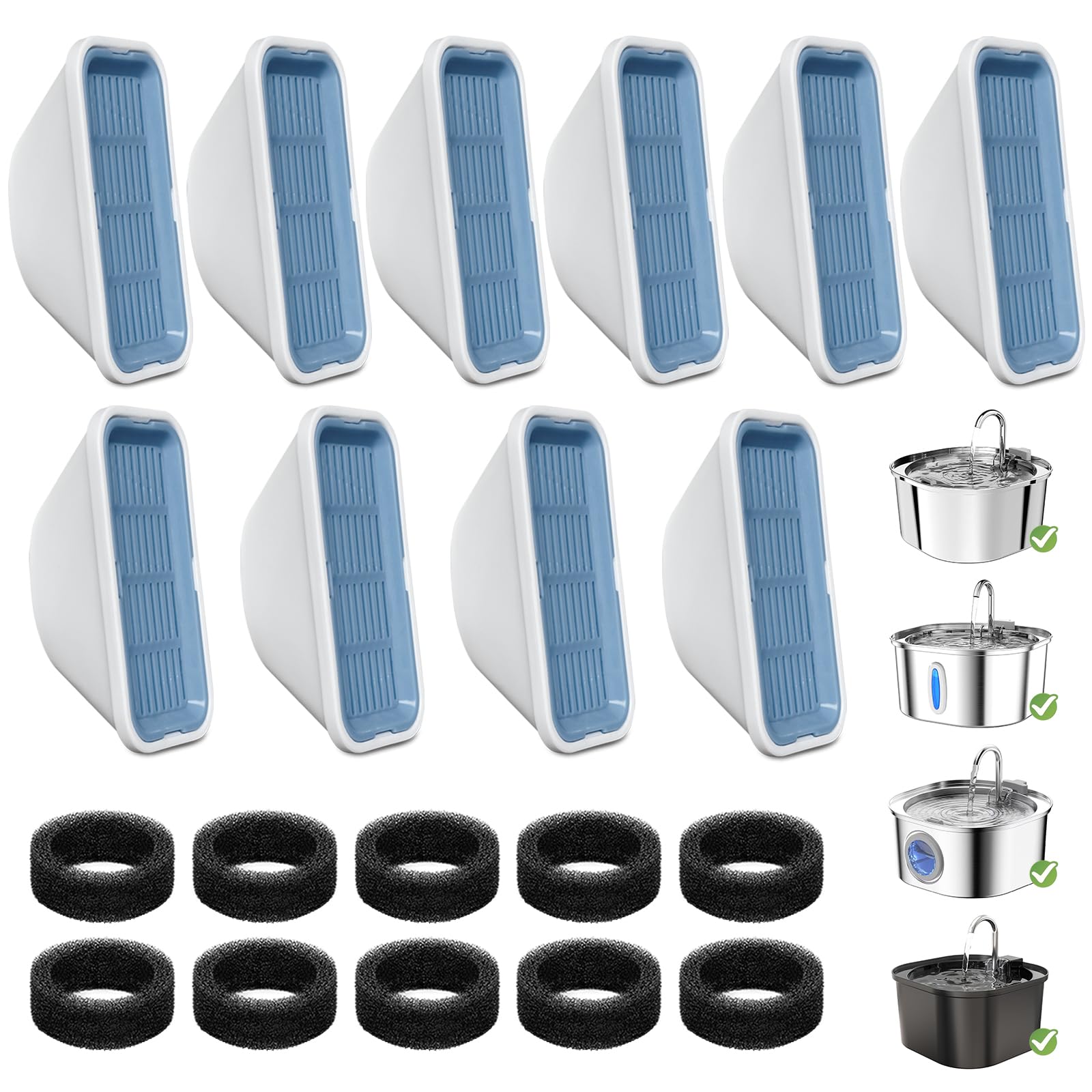20 Pack Cat Water Fountain Filters for 3.2L/108oz & 84oz/2.5L Pet Water Fountain,Replacement Filters 10 Pack with 10 Pack Filter