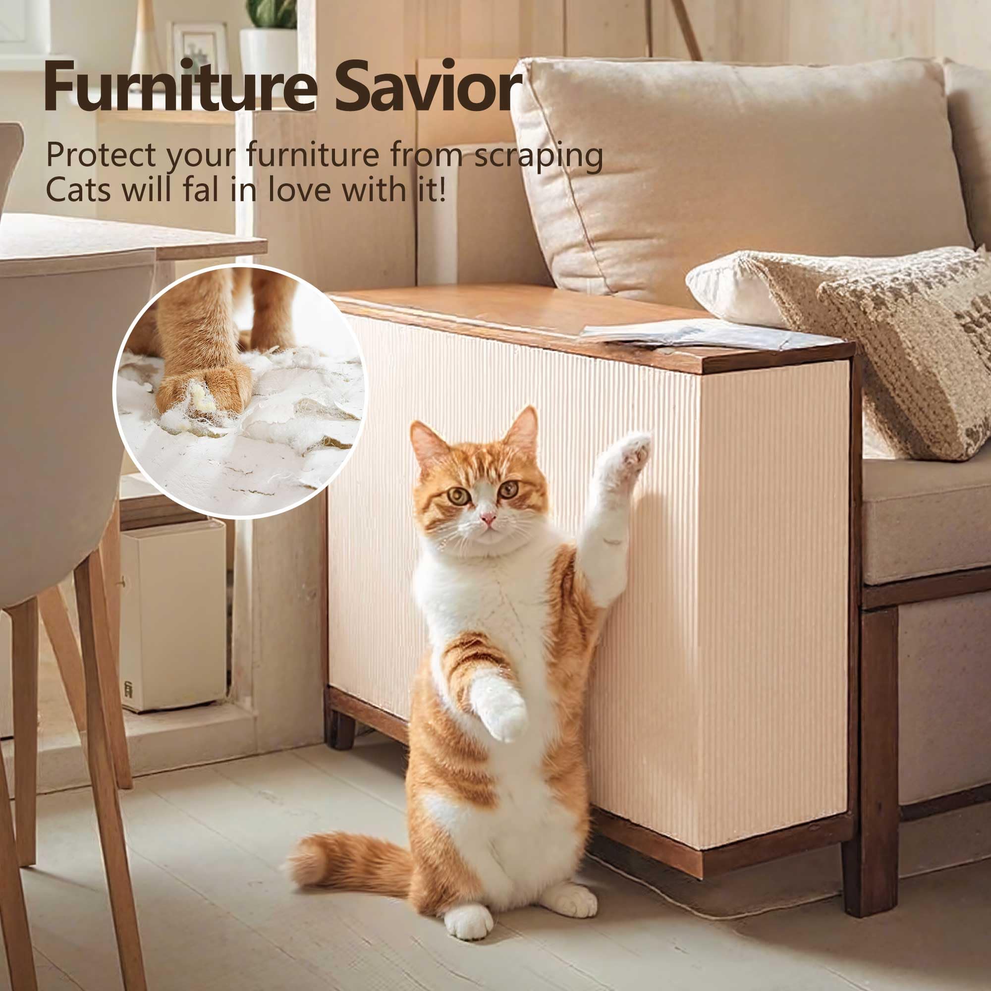 KVIDA Cat Scratch Furniture Protector - 98x16 Extra-Long Self-Adhesive Cat Scratch Pad for Couch, Cuttable Carpet Sofa Shield wi