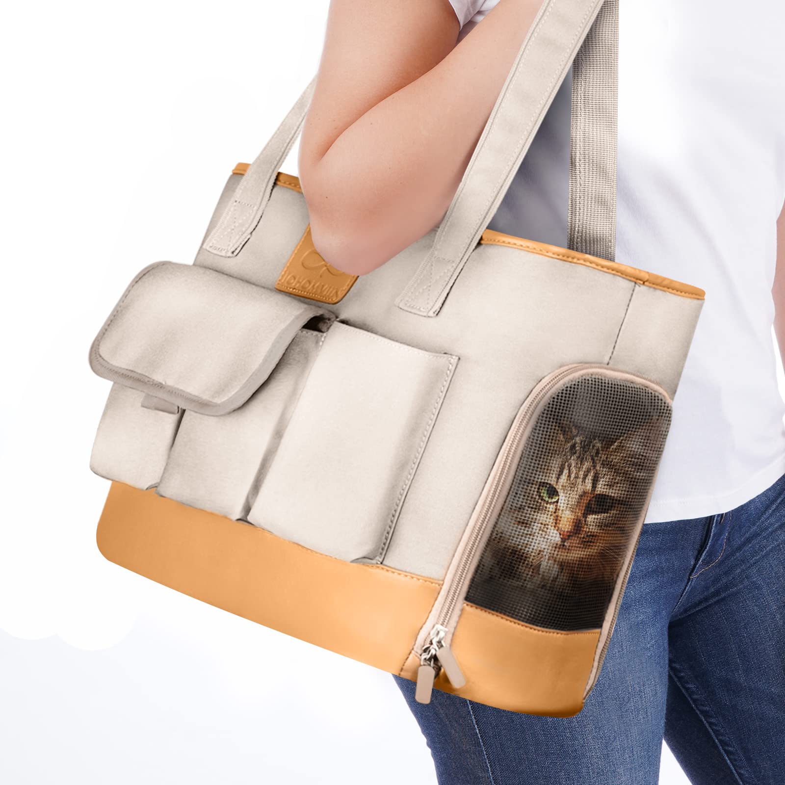 Johomviin Dog Carrier, Cat Carrier, Pet Carrier, Foldable Waterproof Premium Pu Leather Oxford Cloth Dog Purse, Portable Tote Ba