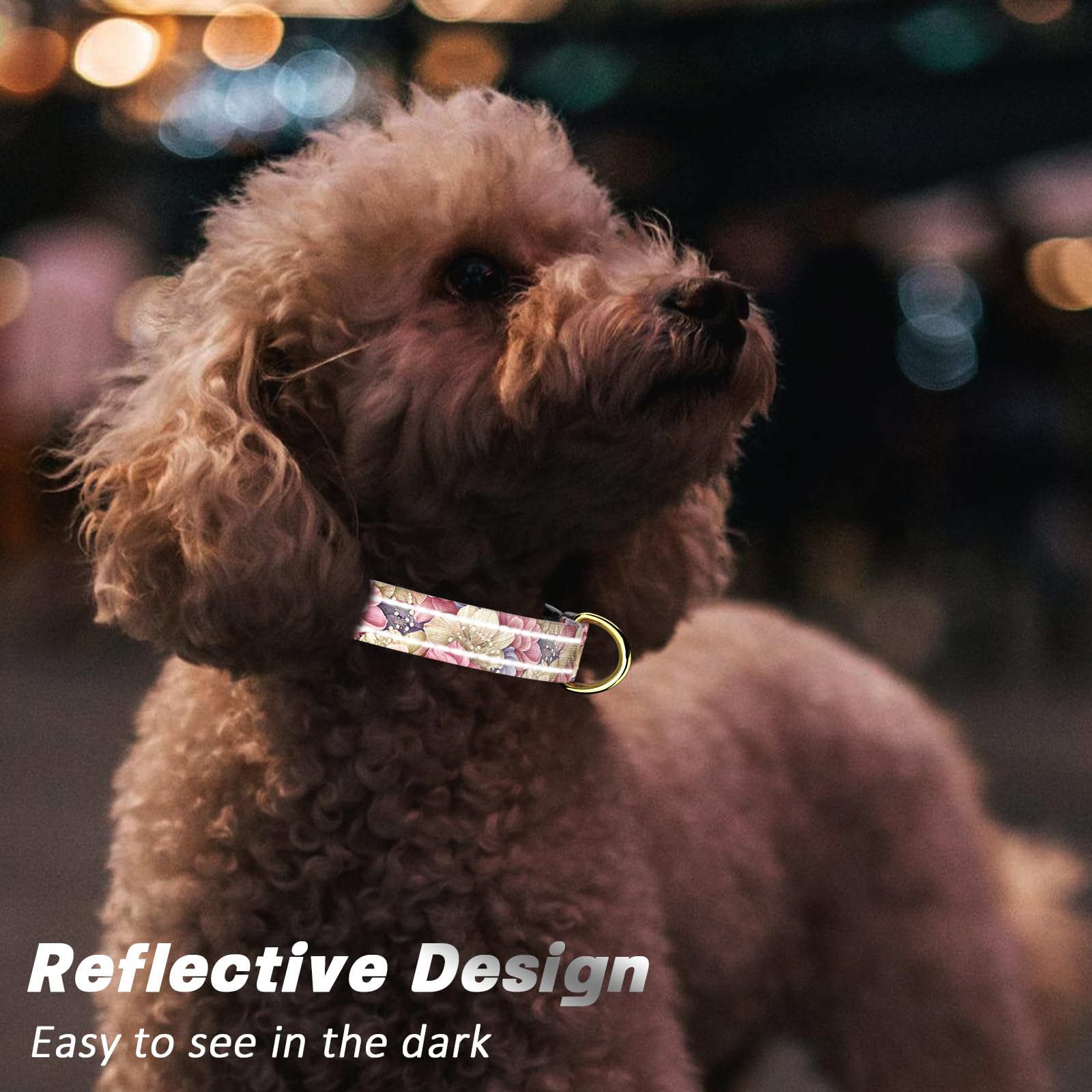 Tmoodel Reflective Dog Collar For Large Dogs, Cute Flower Theme Adjustable Heavy-Duty Nylon Puppy Collar For Boy And Girl Female