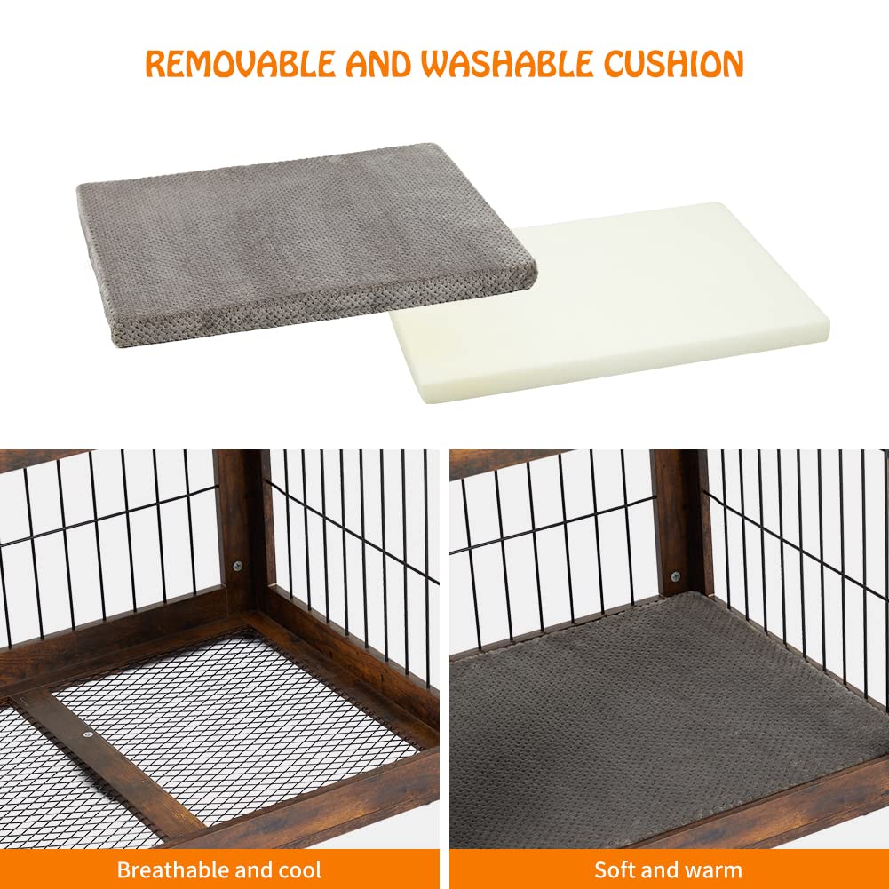 Rustic Brown Dog Crate Furniture Table with 2 Drawers & 3 Doors - Indoor Dog Kennel & House - Side End Table - 39.4 L