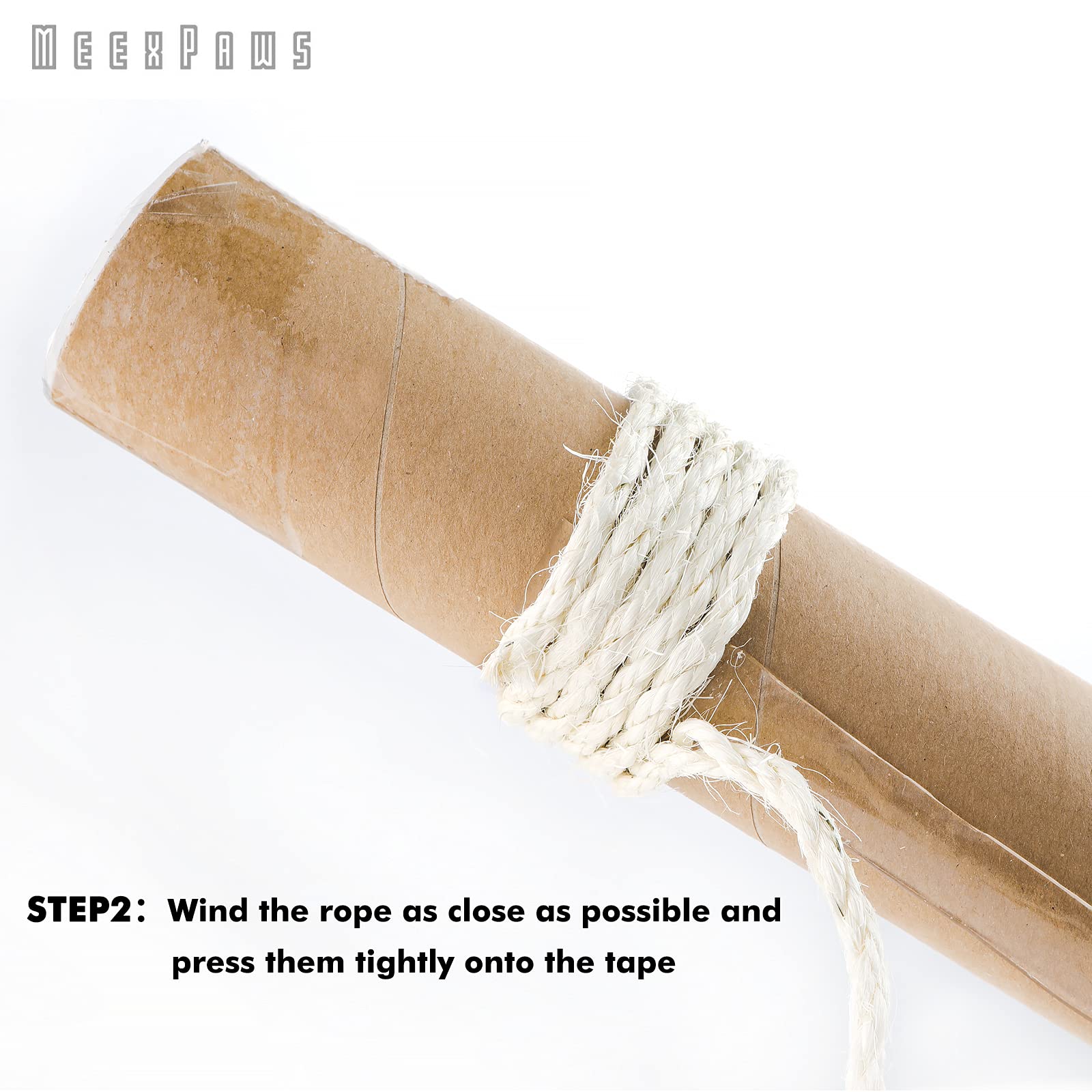 Meexpaws Natural Strong Sisal Rope Replacement For Cat Scratching Posts | Adhesive Tapes For Winding Easy & Tight | 1/4 ?Diameter | Brown | 164Ft