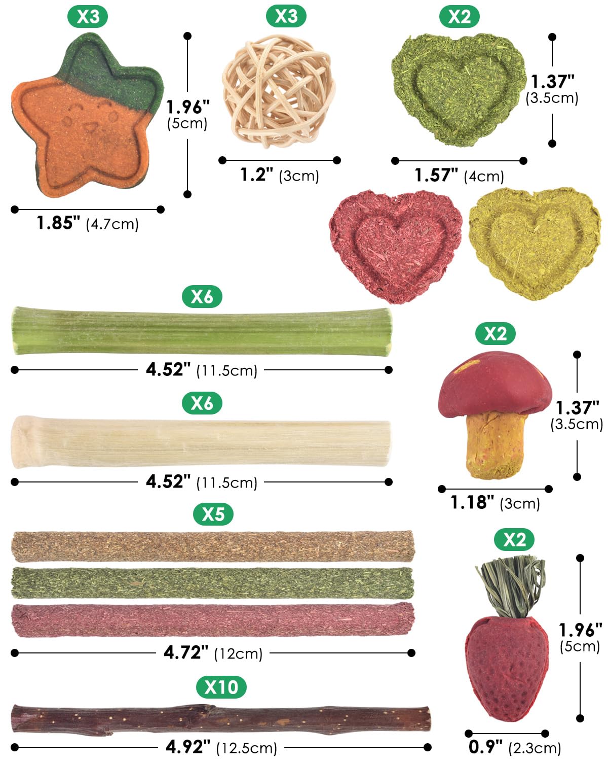 Erkoon 53Pcs Bunny Chew Toys, Rabbit Chew Toys For Teeth Grinding, Improve Dental Health, 100% Natural Apple Wood Timothy Grass