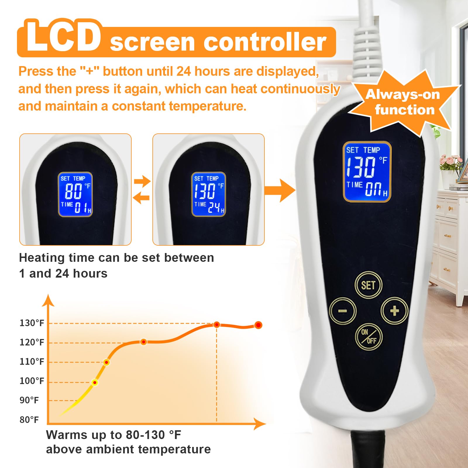 Bestio Extra Largr Dog Heating Pad,47 X 30 In Waterproof Heated Dog Pad With Smart Thermostat Switch + Normal On Function (1-24