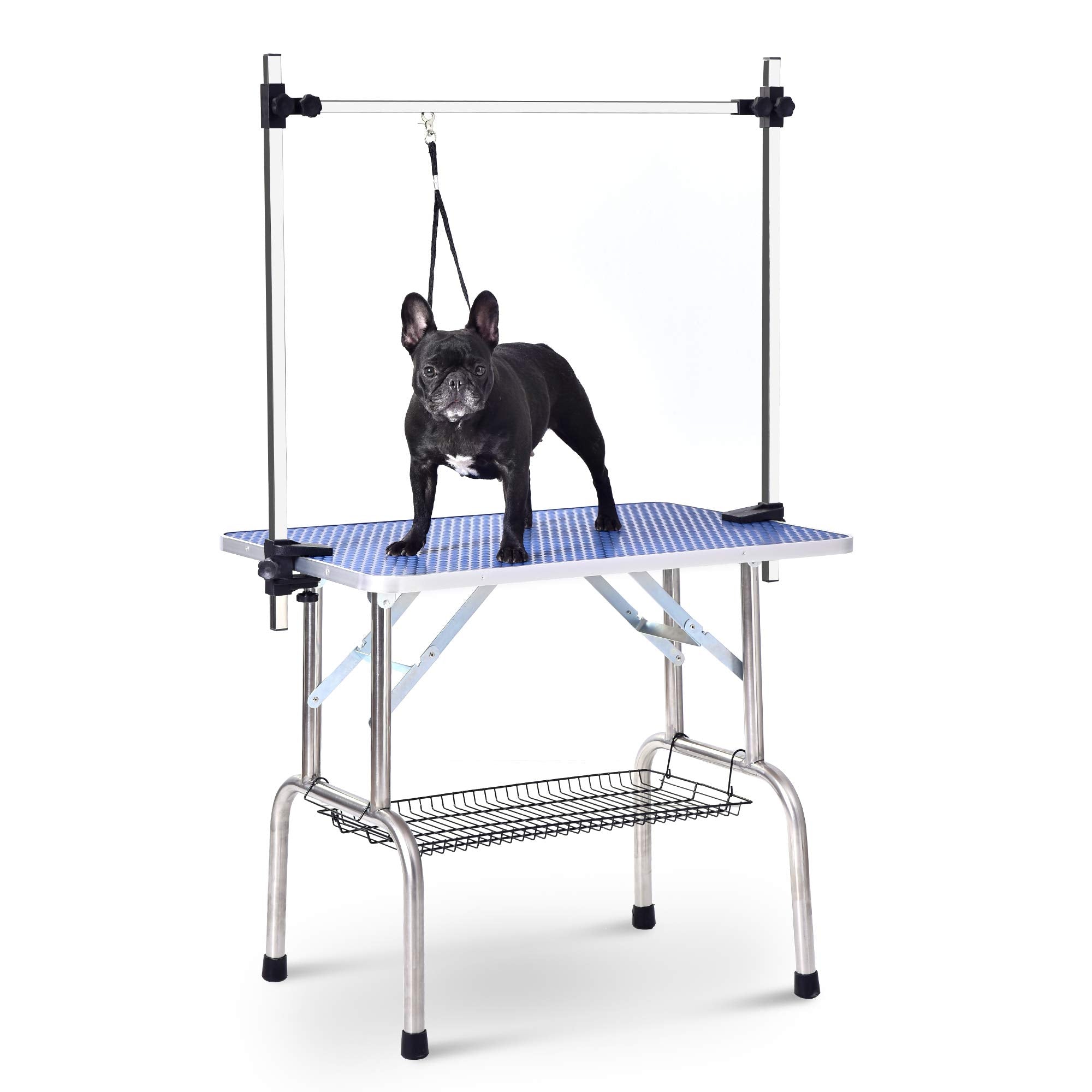 Rhomtree Professional 46' Adjustable Pet Grooming Table Heavy Duty With Arm & Nosse & Mesh Tray For Large Dog Cat Shower Table Bath Station, Maximum Capacity Up To 330 Lbs (46 Inch)