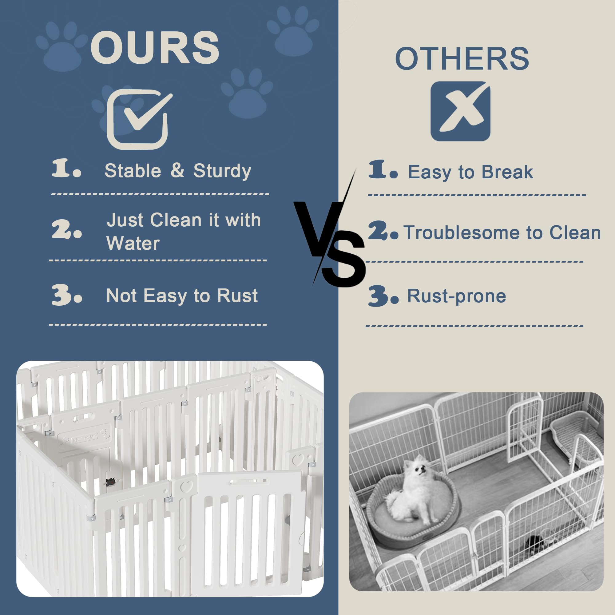 2 Room Dog Playpen With Door,Diy Shape Combination Puppy Pen,16-Panel+2 Link Piece+Large Door+Small Door,25.5'' H Dog Fence,Non-