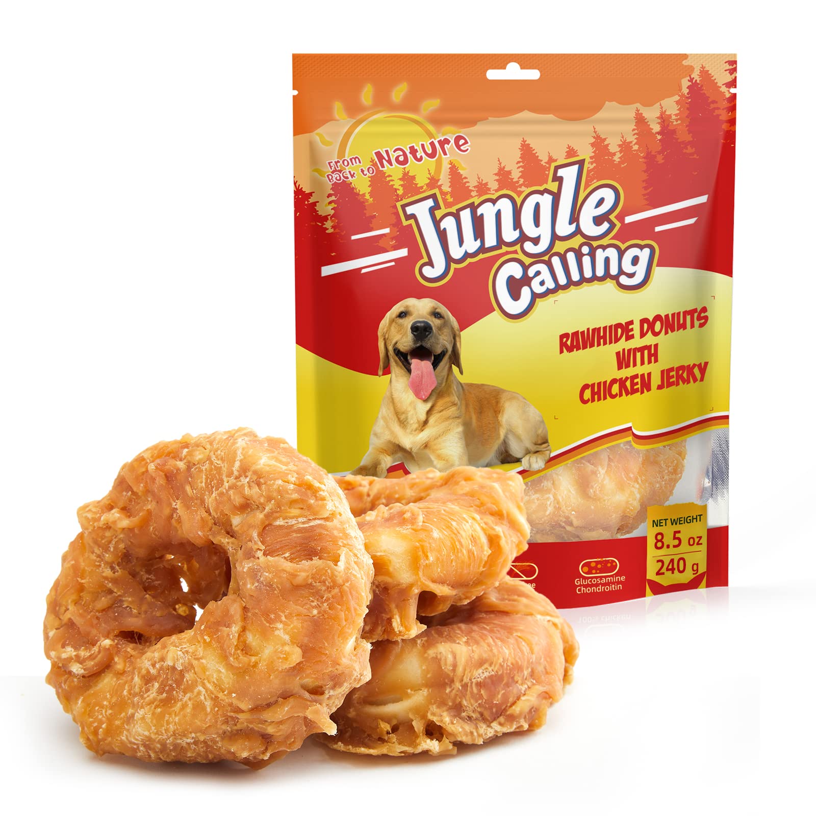 Jungle Calling Dog Treats Long Lasting, Rawhide Chews for Dogs, Chicken Wrapped Rawhide Donuts, Chewy Snacks for Medium Large Do