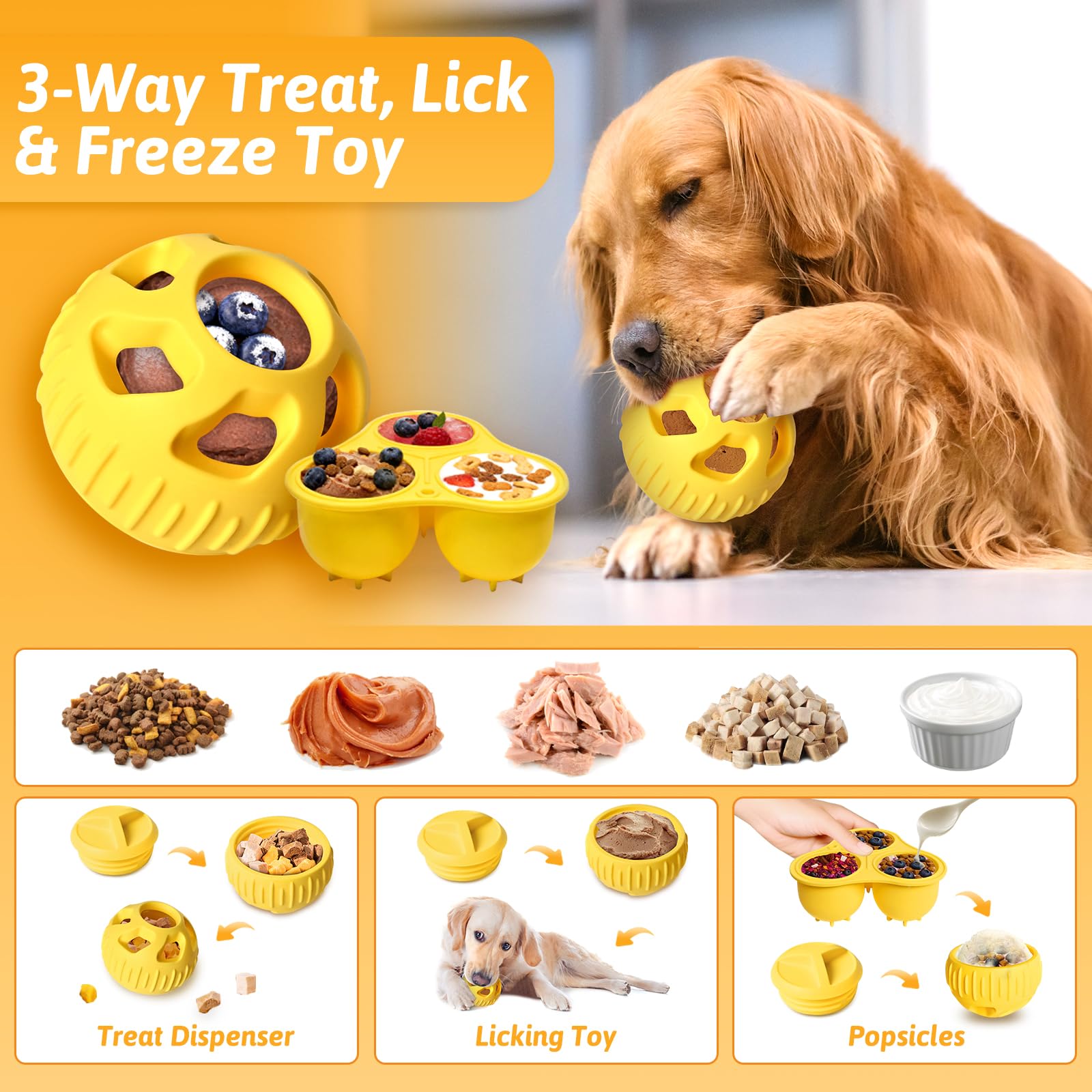 MASHDE Treat Dispensing Dog Toys & Dog Puzzle Toy to Keep Them Busy, Bite and Brush Dental Toy for Medium Large Dogs Bathing Gro