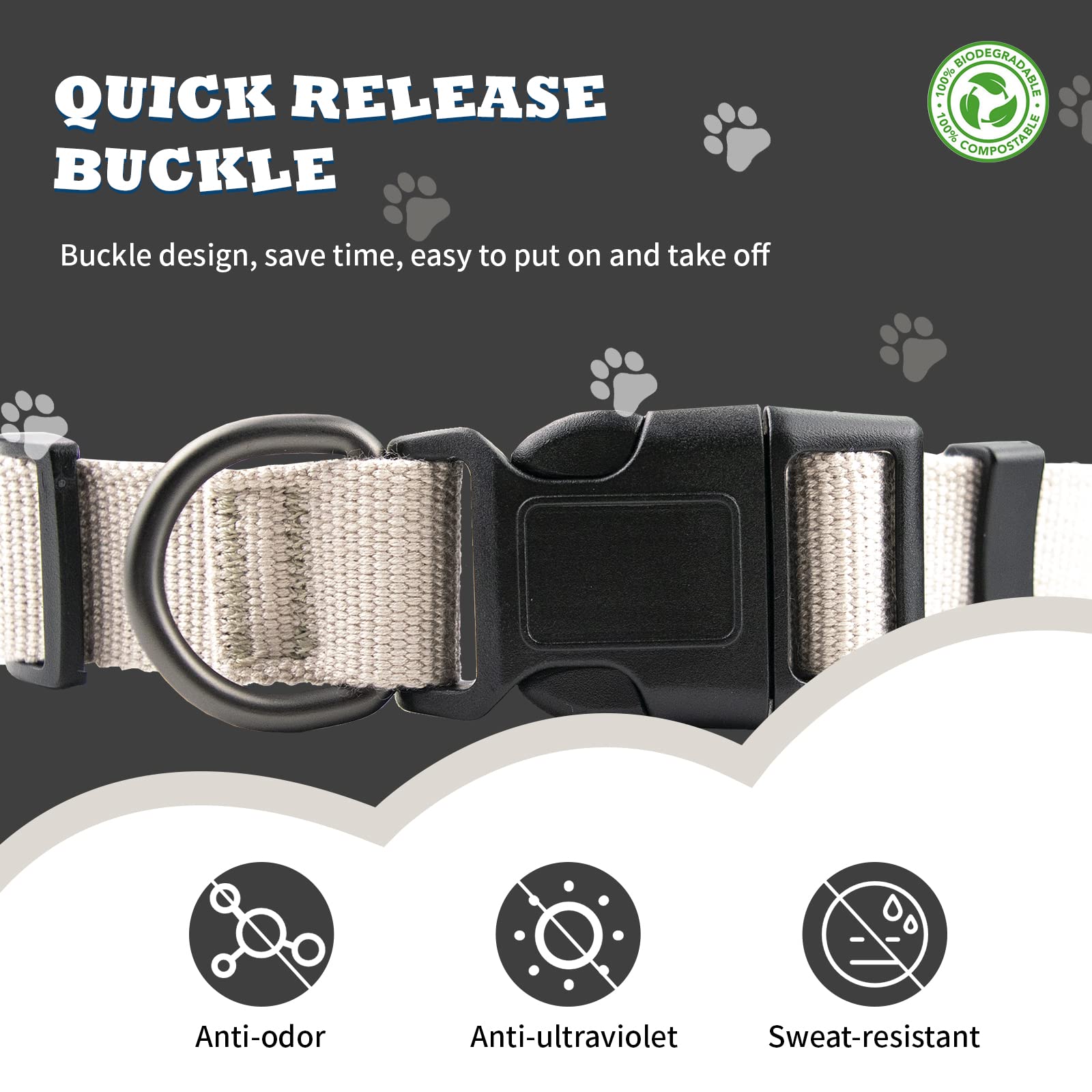 Pawhuggies Beige Dog Collar For Small Dogs, Breathable, Anti-Odor & Soft, Comfortable For Sensitive Skin Puppies, 90% Bamboo Ray
