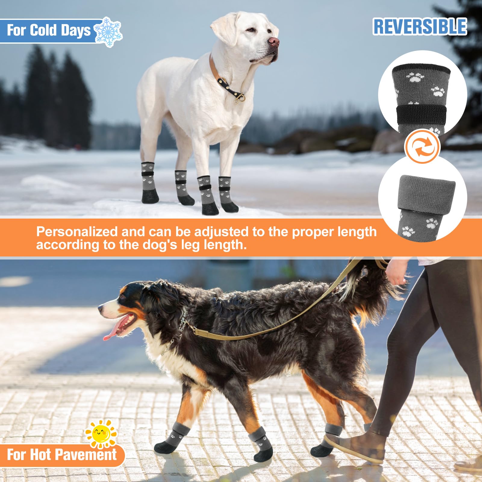 Beautyzoo Anti Slip Dog Socks Boots, Dog Shoes For Hot/Cold Pavement Snow Rain Days,Waterproof Grip Dog Booties Paw Protector For Hardwood Floor, Prevent Licking For Small Medium Large Senior Old Dogs