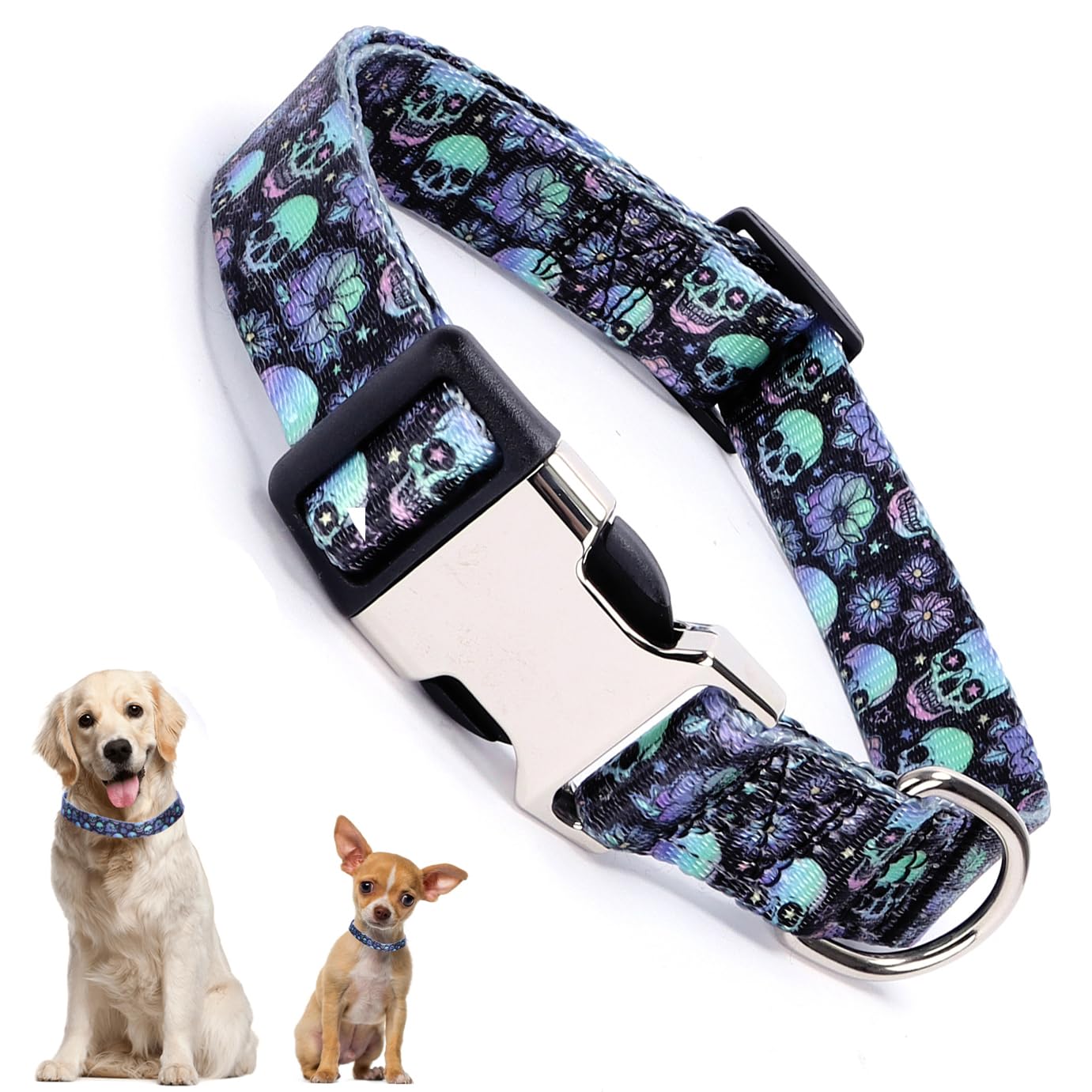 Skull Dog Collars For Small Dogs, Pretty Pattern Print Funny Fun Dog Collar Metal Buckle Durable Soft Boy Puppy Collars For Xsma