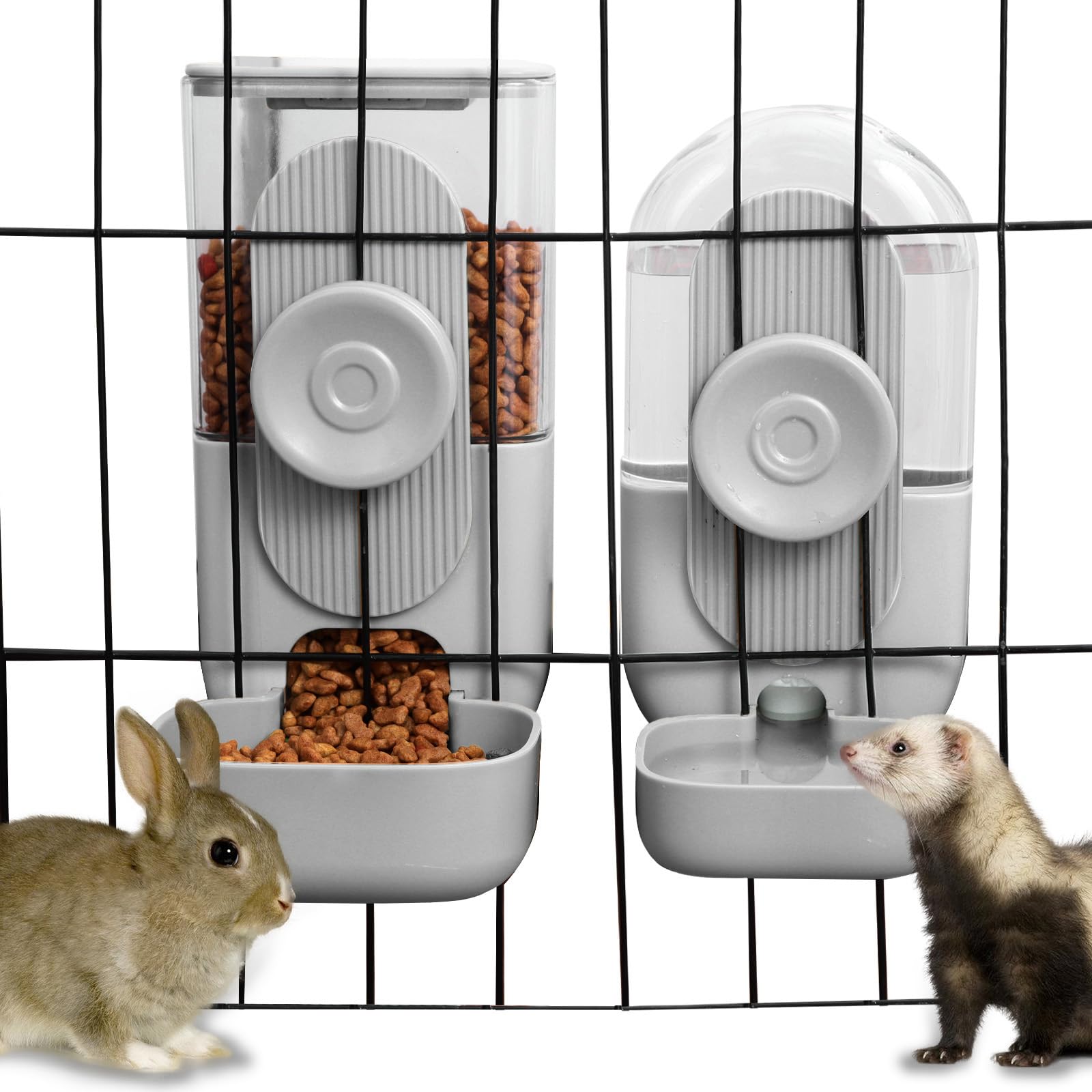 Lemtrflo Hanging Automatic Rabbit Feeder for Cage,Dog Cat Food and Water Dispenser,Rabbit Water Bottle Guinea Pig Food Bowl Set,