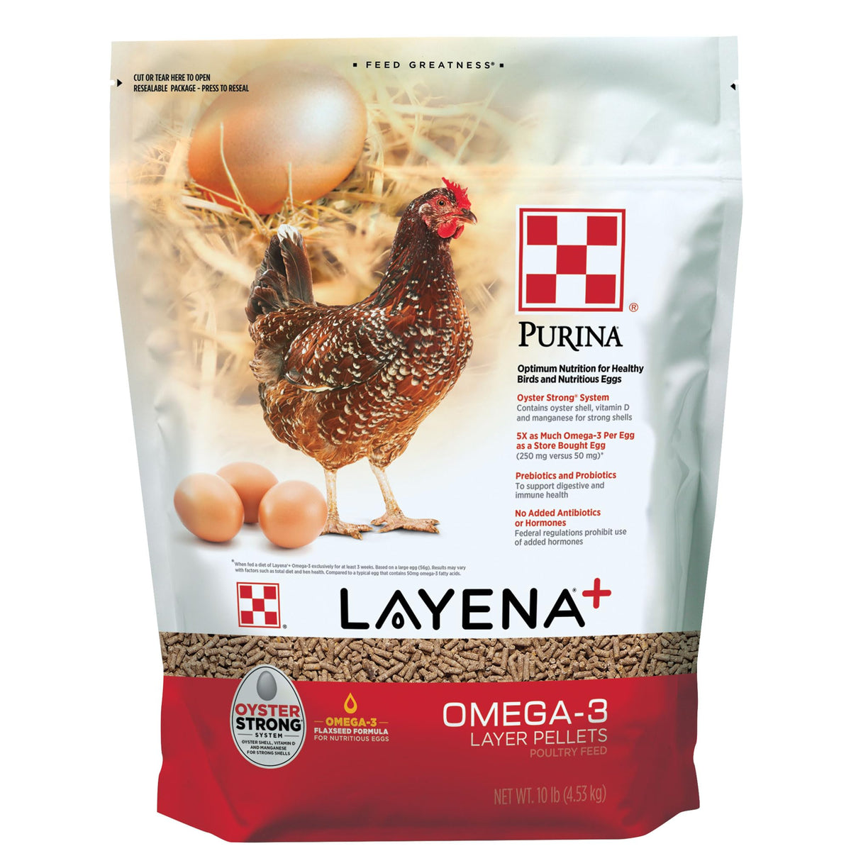 Purina Layena+ | Nutritionally Complete Layer Hen Feed | Omega 3 Formula - 10 Pound (10 Lb) Bag