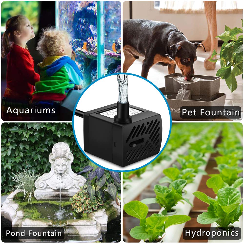 Pulaco 2Pcs Mini Fountain Pump (50Gph 3W), Ultra Quiet Submersible Water Pump For Aquarium, Small Fish Tank, Pet Water Fountain, Tabletop Fountains, Water Gardens And Hydroponic Systems