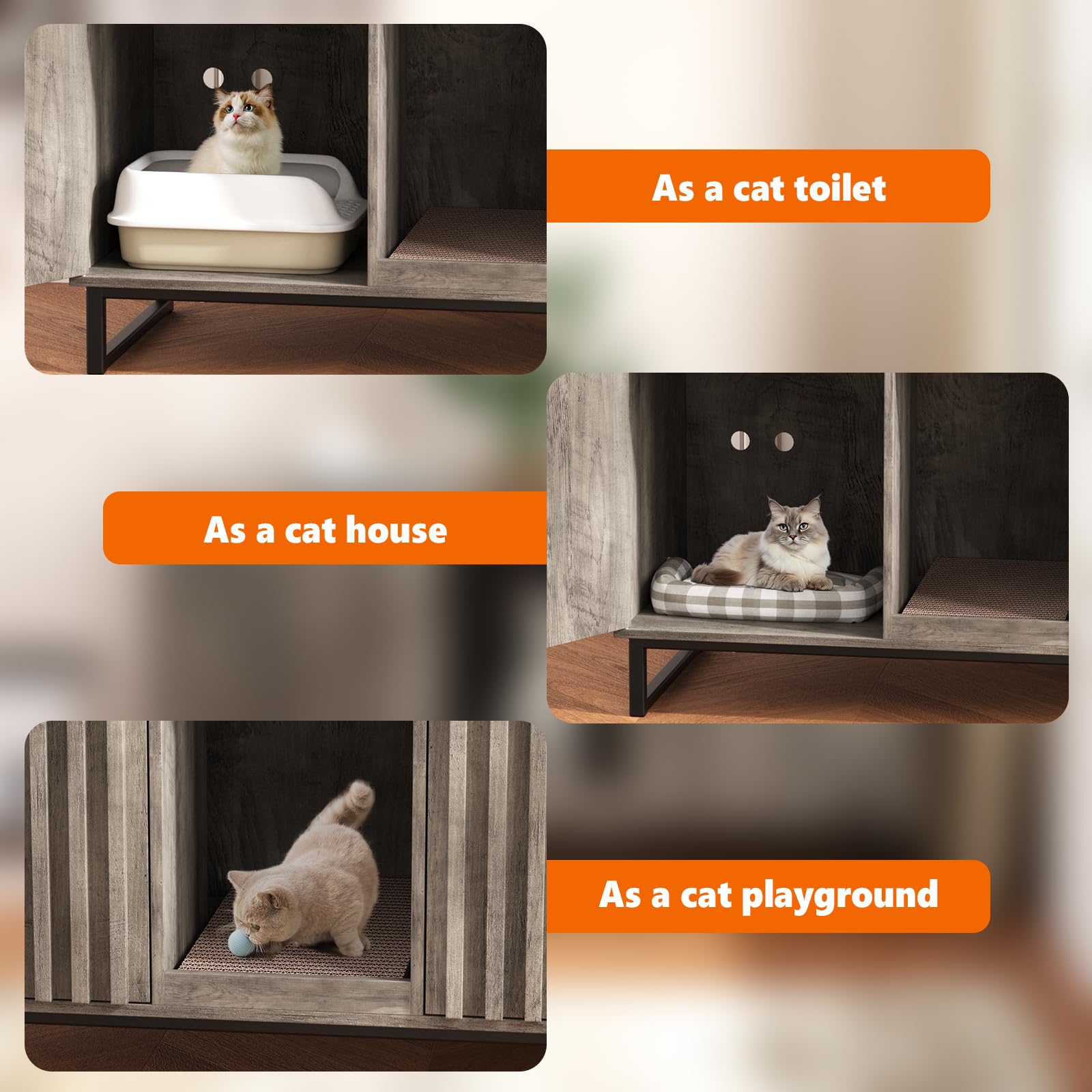 Double Litter Box Enclosure,Modern Cat Litter Box Enclosure For 2 Cats, Hidden Litter Box With Scratch Pad, Cat Washroom Pet Hou