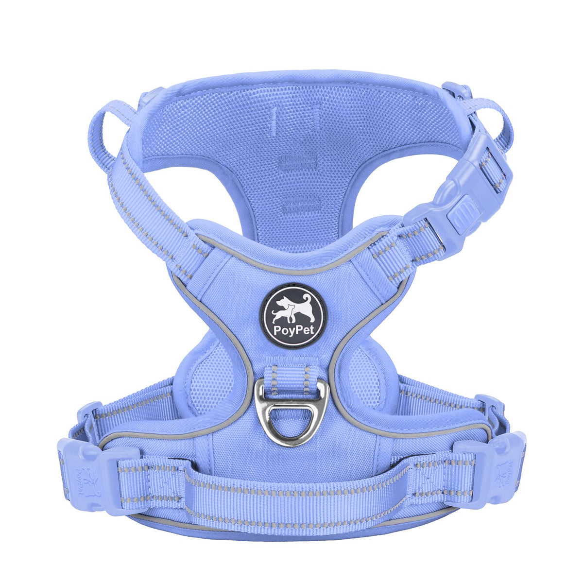 Poypet No Pull Dog Harness, No Choke Reflective Dog Vest, Adjustable Pet Harnesses With Easy Control Padded Handle For Small Medium Large Dogs(Light Blue Matching Trim,Xl)