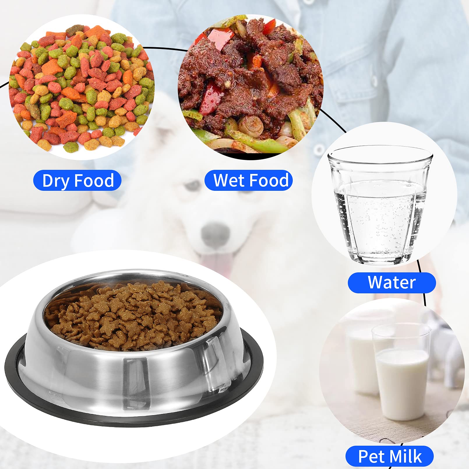 Mutsutaz 2 Pack Stainless Steel Dog Bowls with Rubber Bottom, Non Skid Non Spill Heavy Duty Premium Quality Pets Feeder Bowls fo