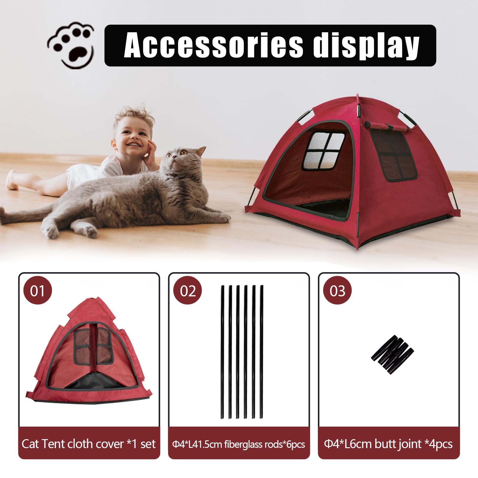Nockovi Red Cat Tent House?Cat'S Nest, Portable Indoor/Outdoor Pet Tent House For Cats, Puppies And Other Small Animals