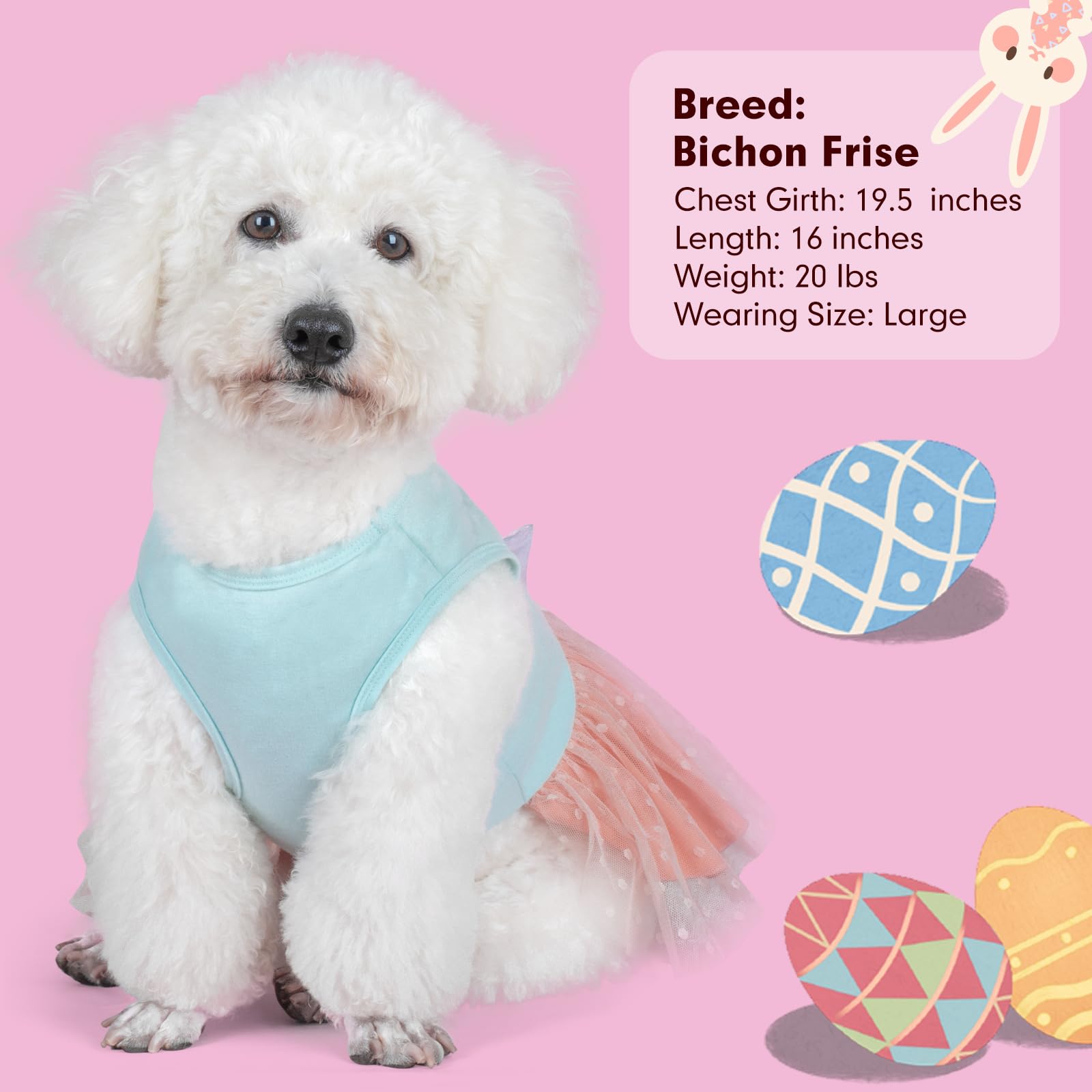Cyeollo Dog Dress Happy Easter Dog Clothes Cute Cartoon Print Holiday Outfit Tulle Dog Dresses For Medium Dogs Girl