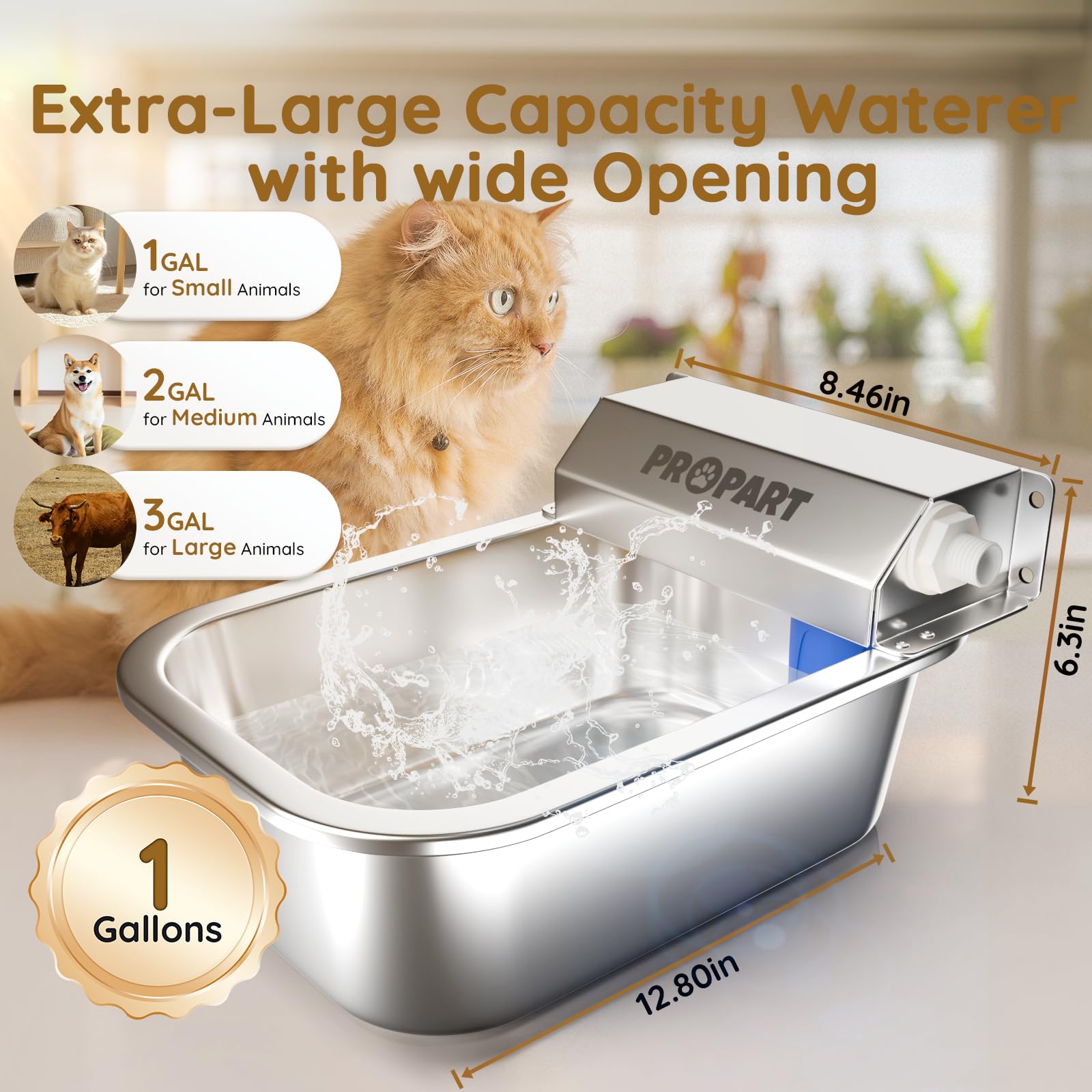 1 Gallon Automatic Water Dispenser For Dogs Cats Rabbits, Stainless Steel Dog Water Bowl, No Electricity Auto Fill Waterer Feede