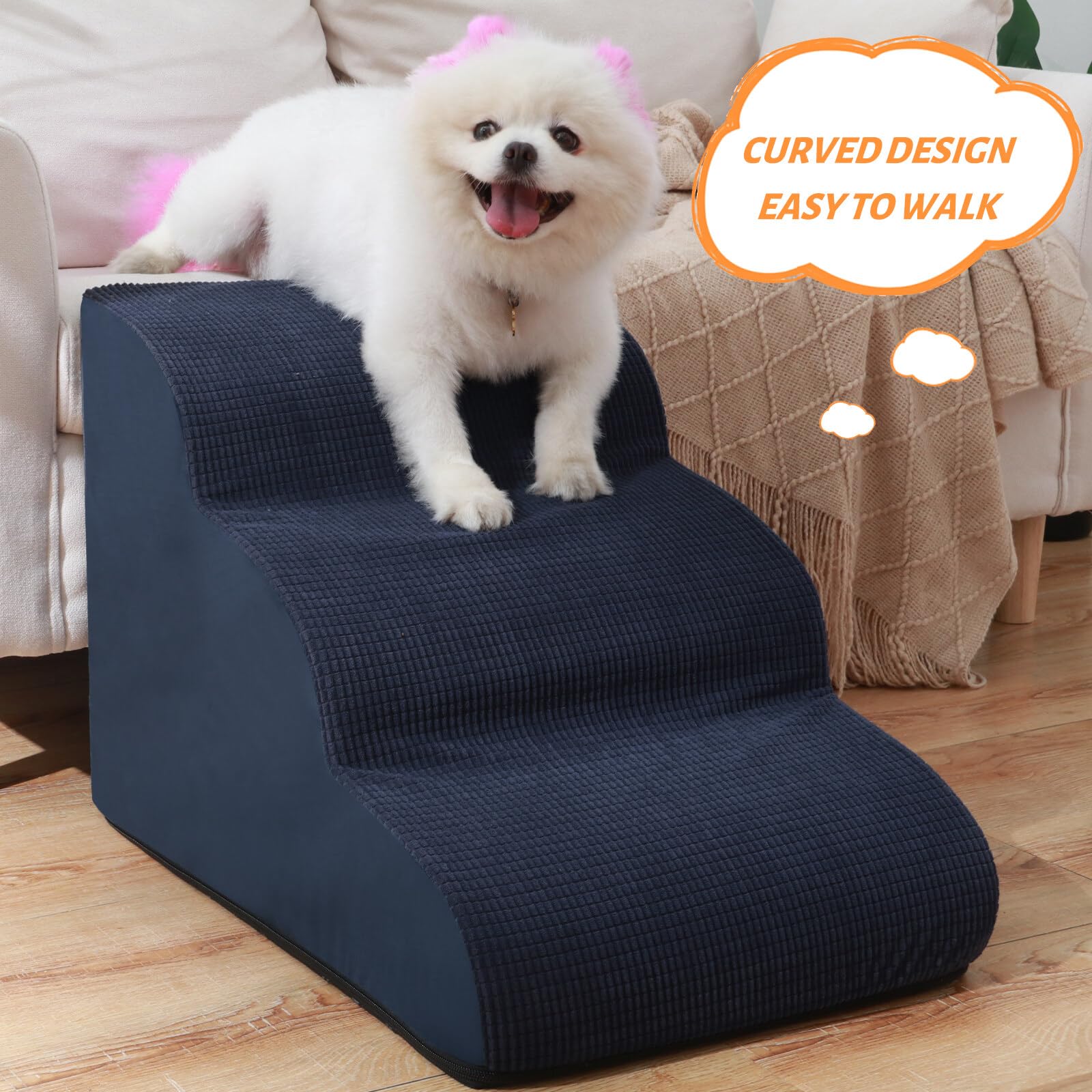 Dog Stairs And Steps For Beds Or Couches, 3-Step Pet Stairs & Steps For Small Dogs And Cats, Soft And Non-Slip Dog Ramp For Olde