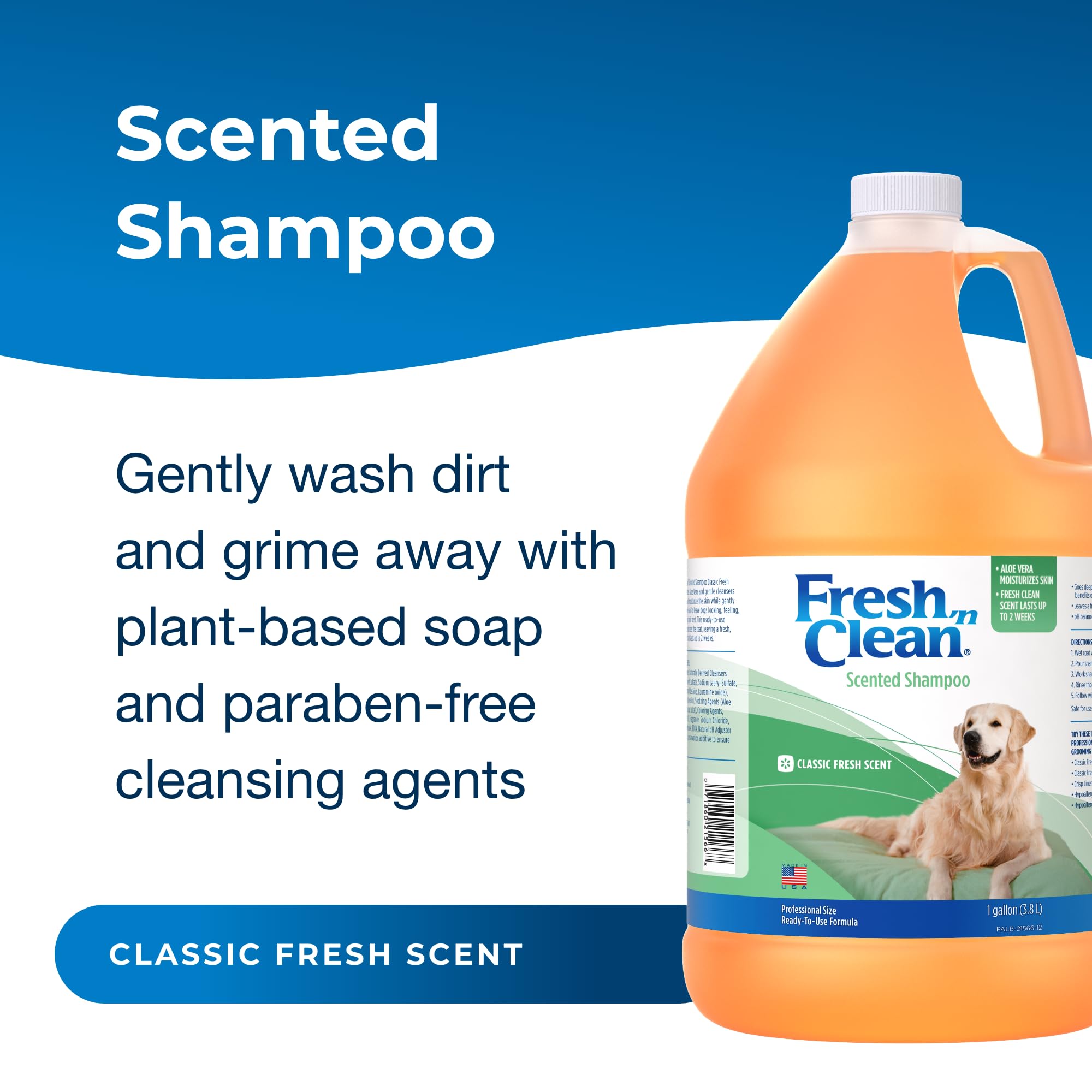 Petag Fresh N Clean Scented Shampoo, Classic Fresh Scent - 1 Gallon - Moisturizes With Vitamin E & Aloe Vera - Strengthens & Rep