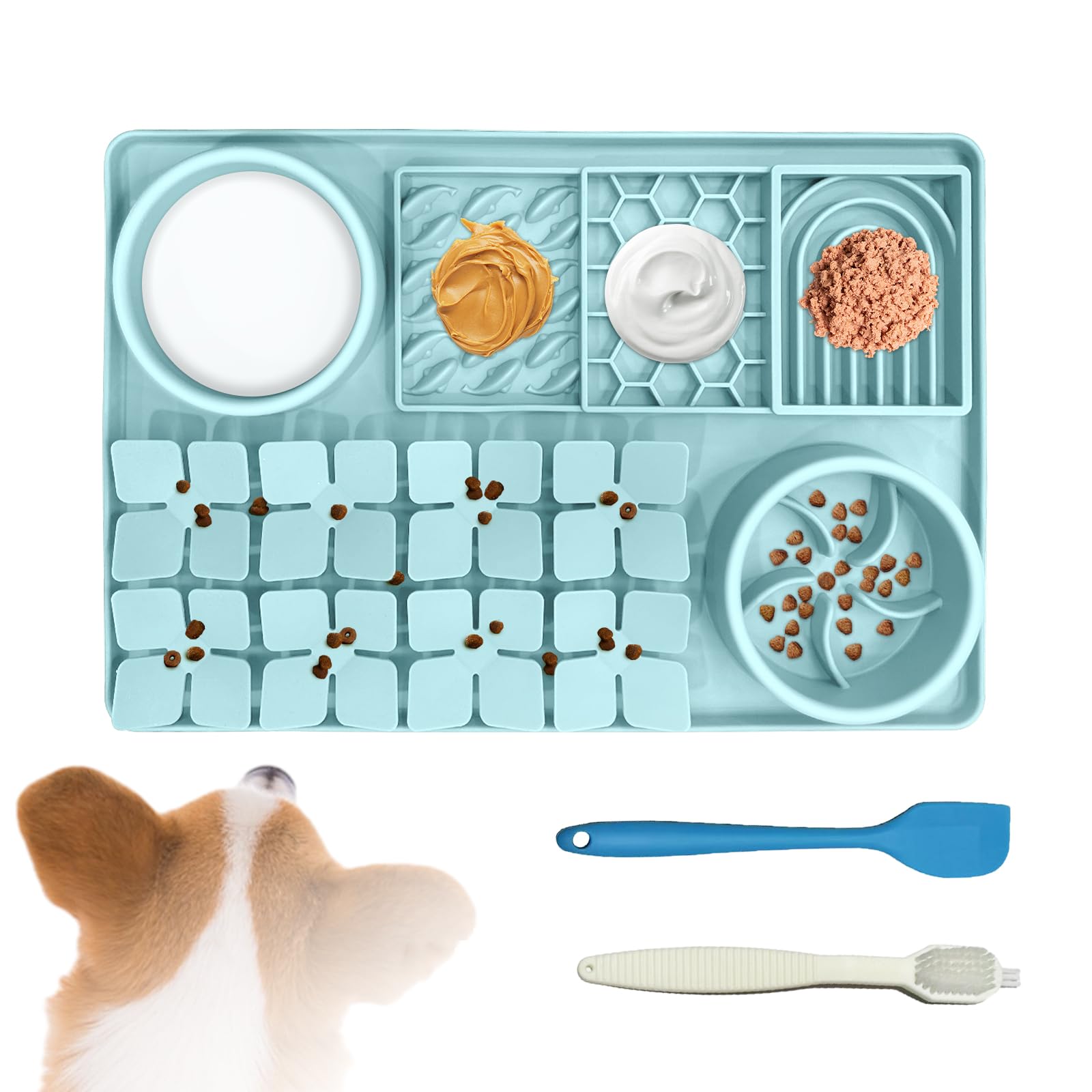 Lick Mat for Dogs Includes Brush and Scraper, Snuffle Mat Silicone Anti-chocking Pet Dish, Non-Slip Dog Licking Bowl Interactive
