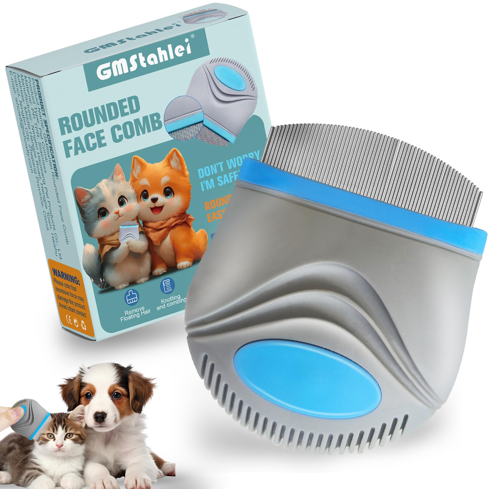 Face Comb For Dogs,Pet Grooming Combs With Rounded Fineteeth,Stainless Steel Tear Stain Remover For Dogs Cats,Lightweight & Port