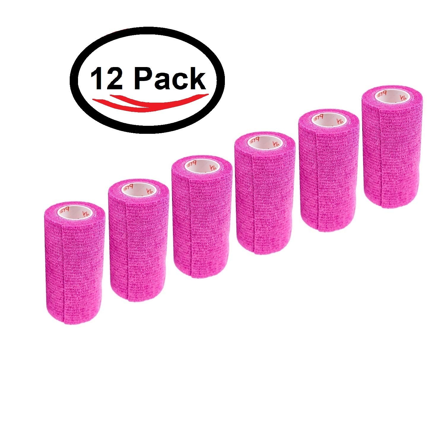 3 Inch Vet Wrap Tape Bulk (Fuchsia) (Pack of 12) Self Adhesive Adherent Adhering Flex Bandage Grip Roll for Dog Cat Pet Horse