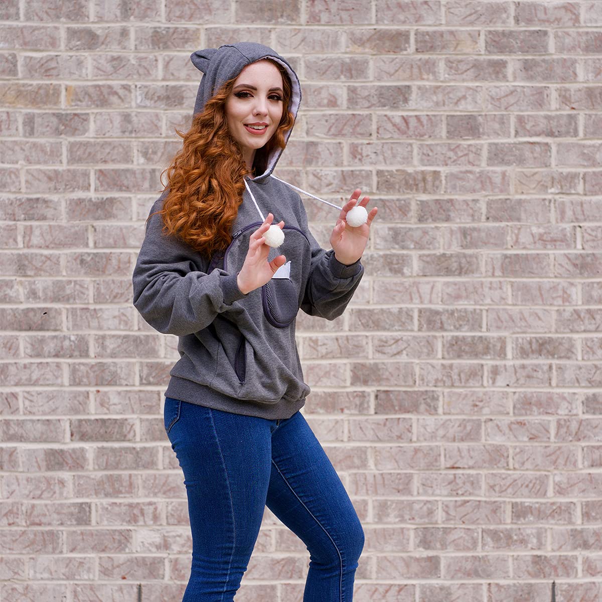 Alyc Unisex Hoodies Pet Holder Cat Dog Large Pouch Carriers Pullover With Cat Printing Sweatshirt (Dark Grey-Xl)