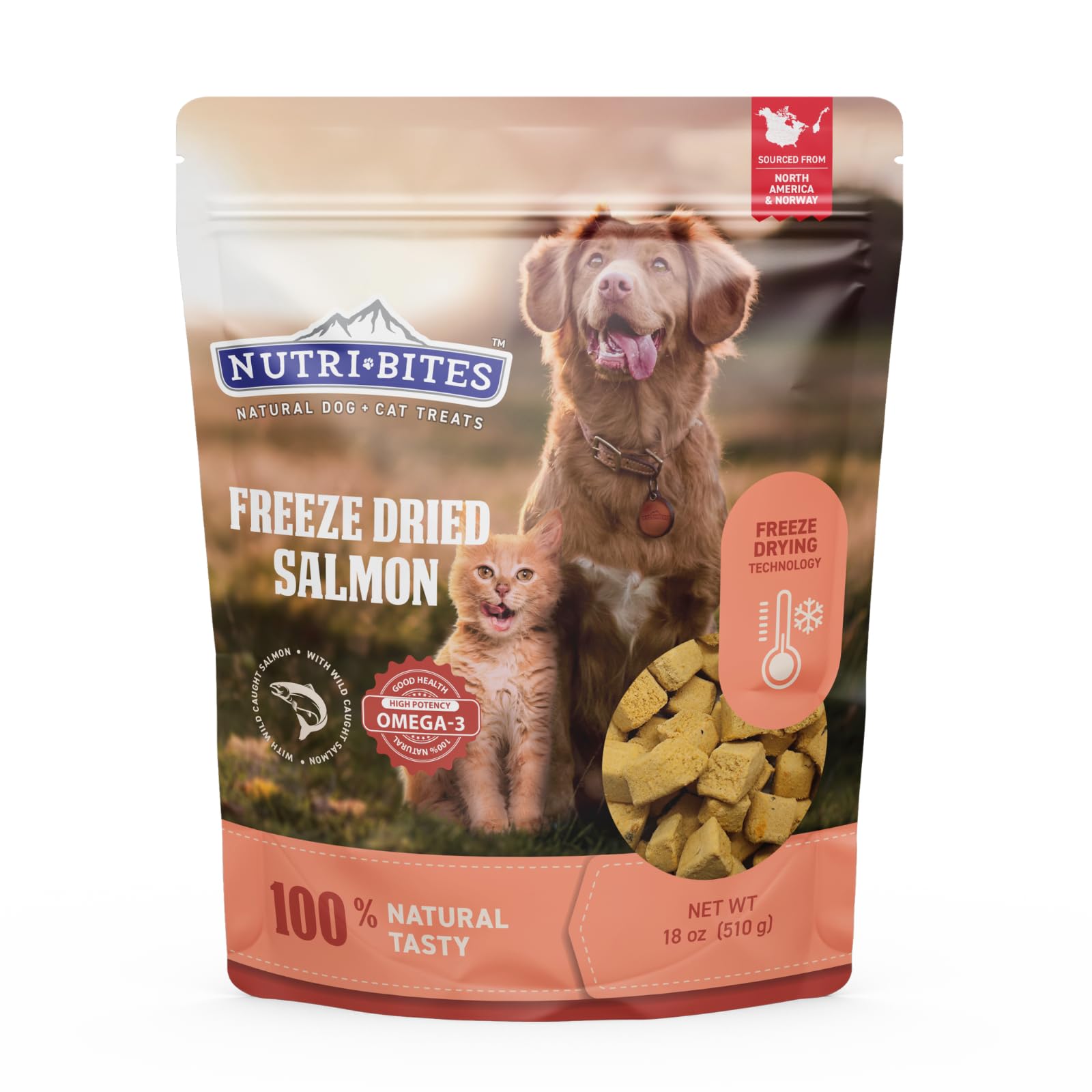 Nutri Bites Freeze Dried Salmon Dog & Cat Treats, 18oz | Healthy Pet Training Treats or Food Topper | All Natural, 1 Single Anim
