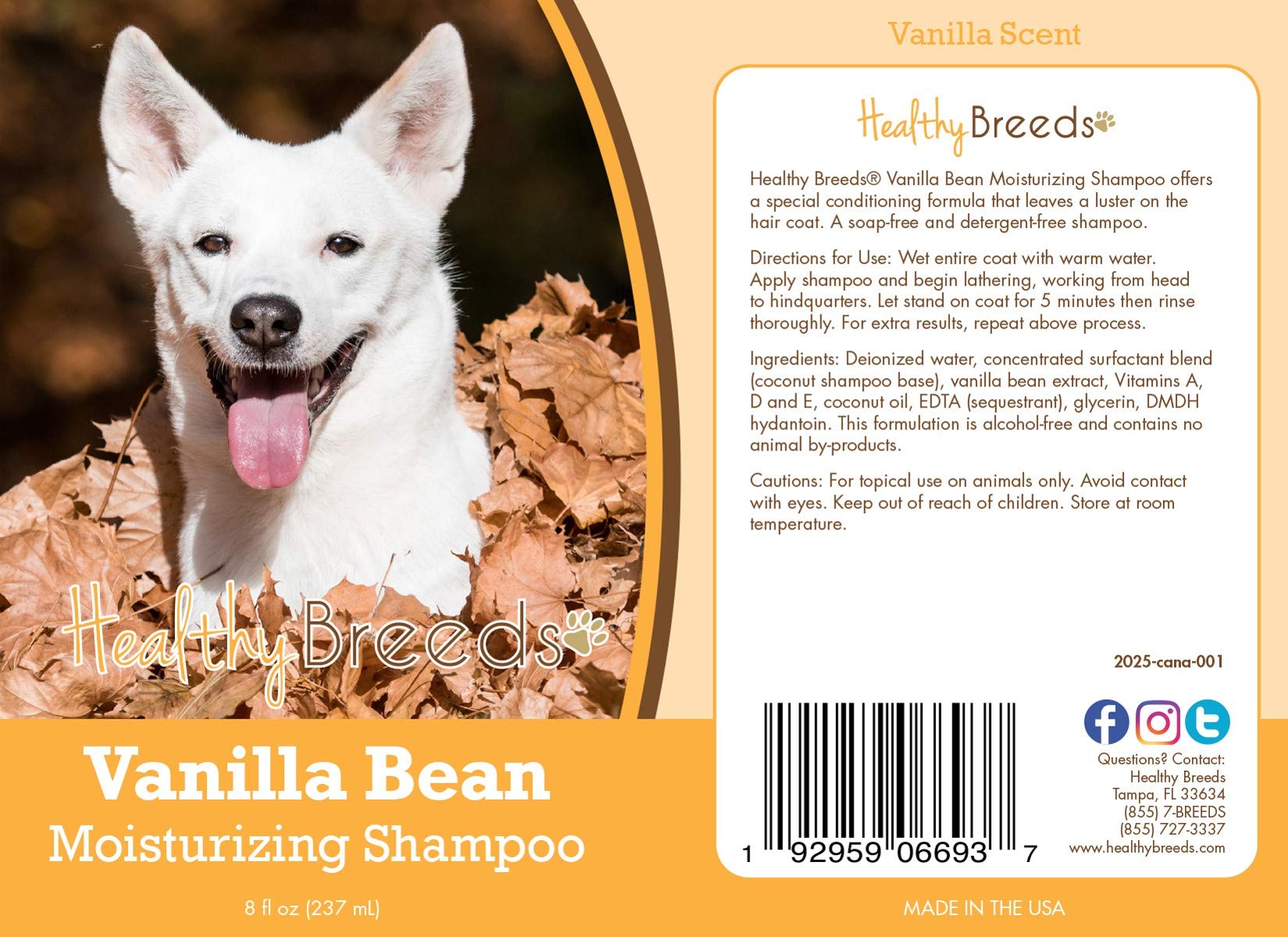 Healthy Breeds Canaan Dog Vanilla Bean Moisturizing Shampoo + Conditioner - With Vitamins A, D, E + Coconut Oil - 8 Oz