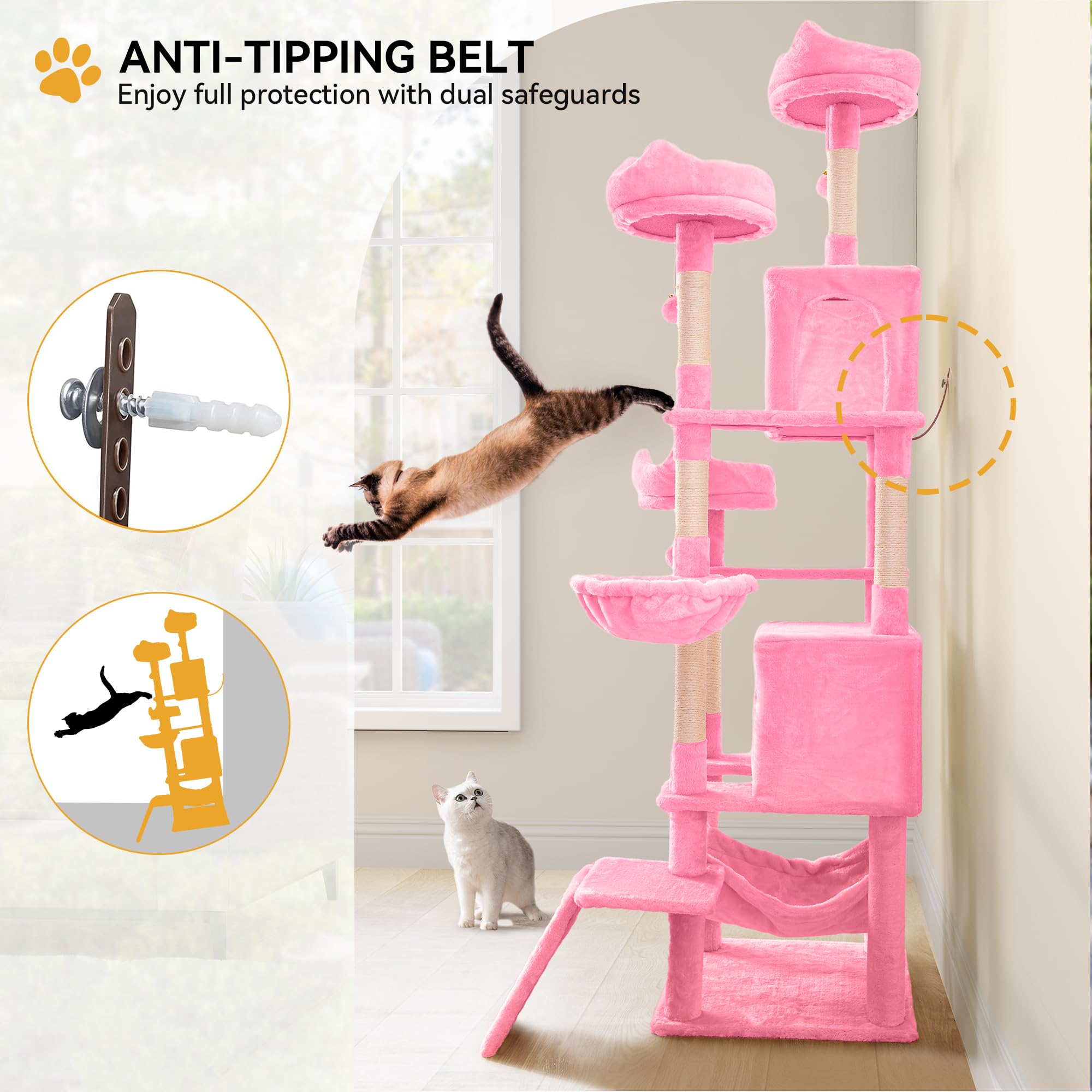 YITAHOME Tall Cat Tree for Indoor Cats, 75 inch Multi-Level Cat Tower with Cat Condos, Top Perches, Sisal Ramp Scratching Posts,