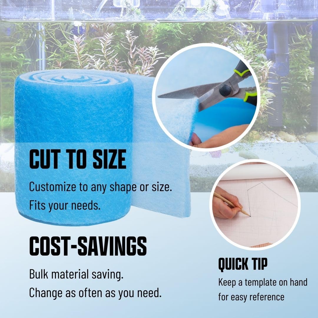 Premium Aquarium Filter Media Pad - Cut-To-Fit Roll, Fresh And Saltwater Safe, Blue & Dye-Free Options, Made In Usa (Blue Bonded
