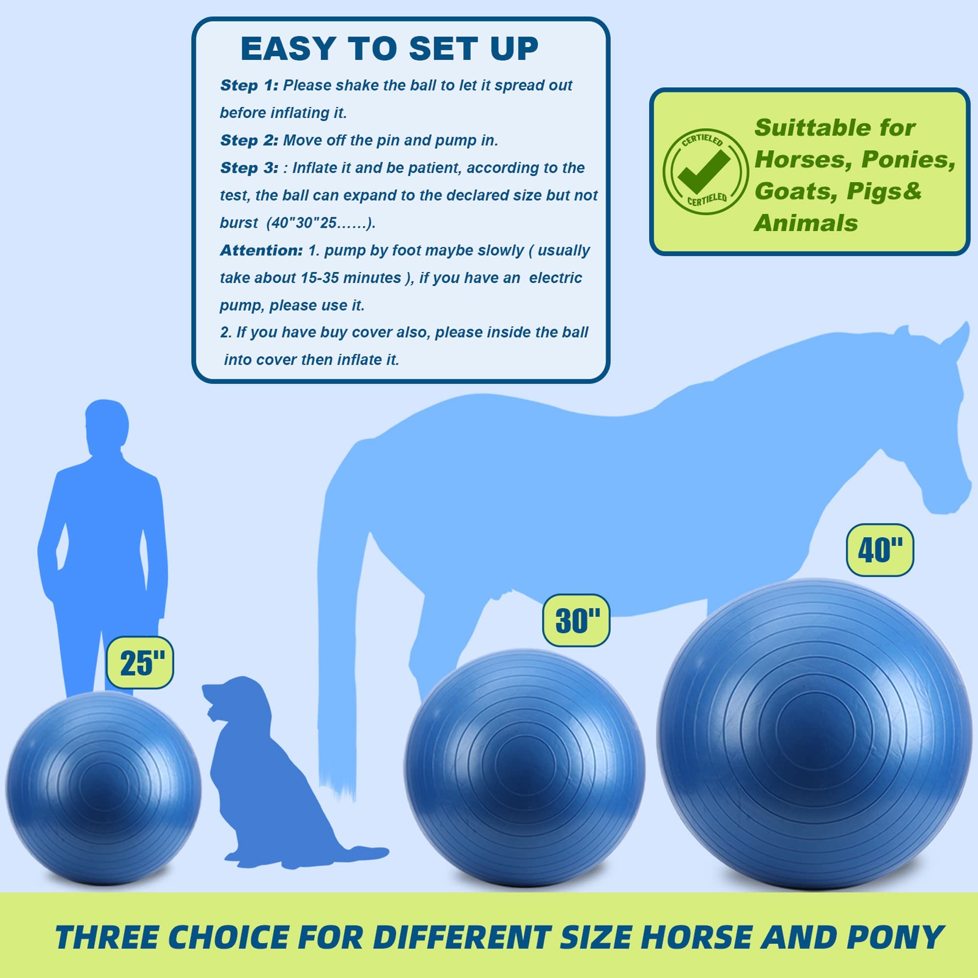 Herding Ball For Horse, 40' Anti-Burst Giant Soccer Ball Toy For Horses, Pump Included