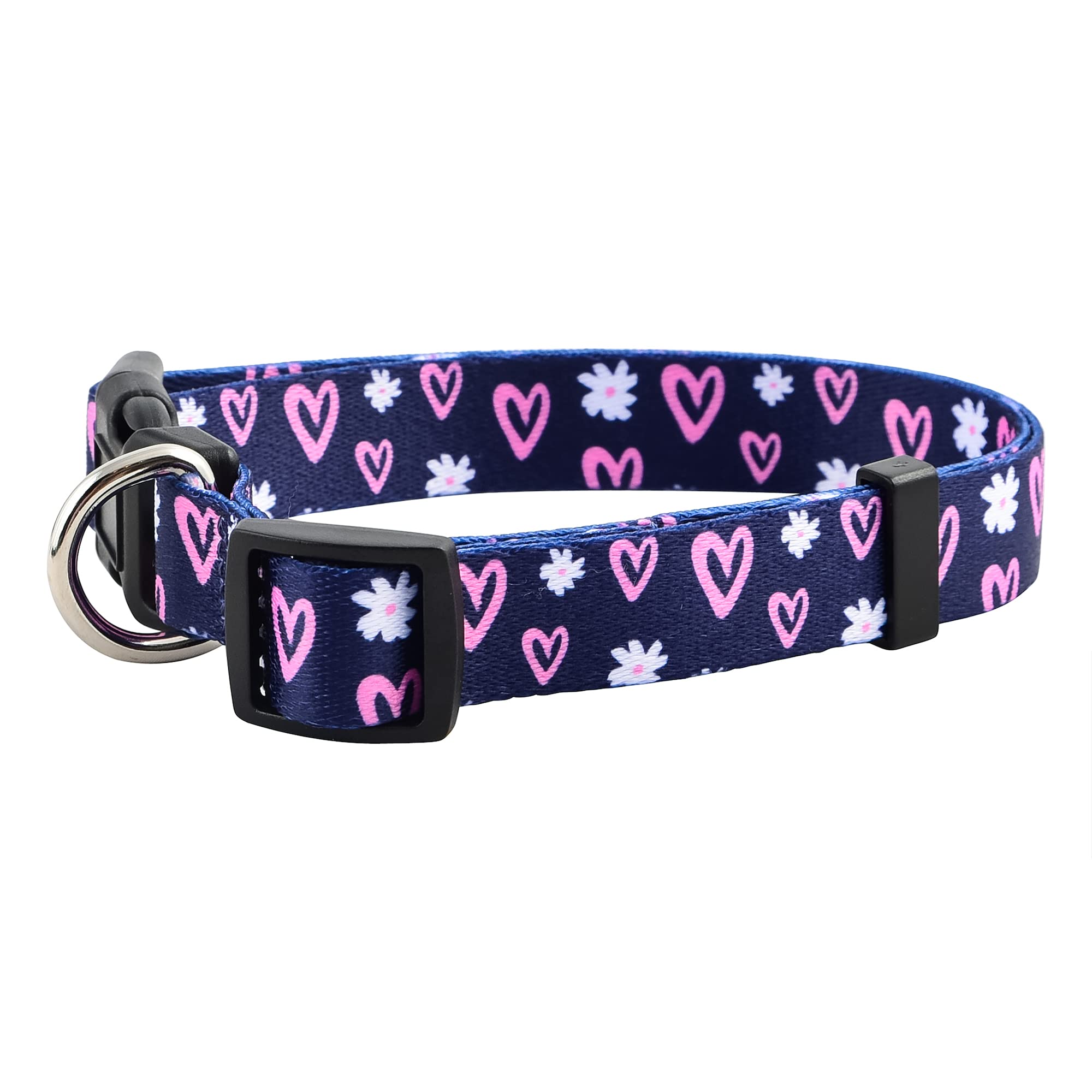Native Pup Girl Dog Collar Collection, Cute Pink Girly Patterns For Female Puppies, Hearts, Roses, Flowers, Camo, Polka Dot, Gift For Large Or Small Breed (Hearts, Medium)