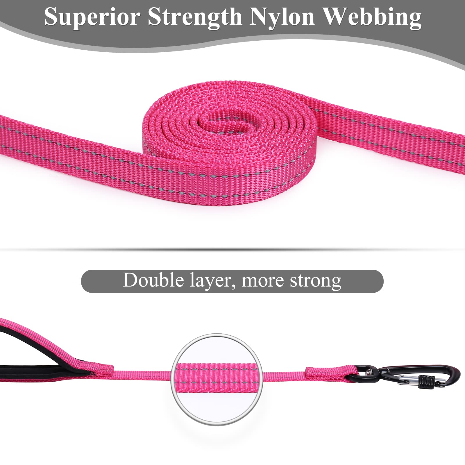 Vivaglory Dog Leash With Lightweight Aluminum Clasp & 2 Padded Handles, 4Ft Nylon Dog Leash Lead Heavy Duty Safety No Pull Climb