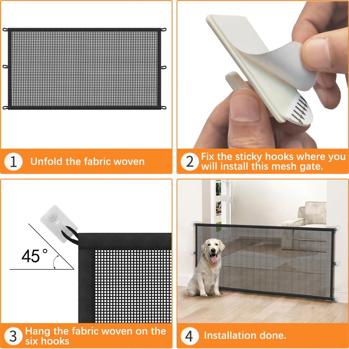 Dog Gate Indoor Pet Gates For Stairs: Dogs Screen Mesh Gate For The House Magic Gate For Kitchen Doorways Hallway Stairways Safety Porch Yard 30 Inch Tall, 70 Inch Wide