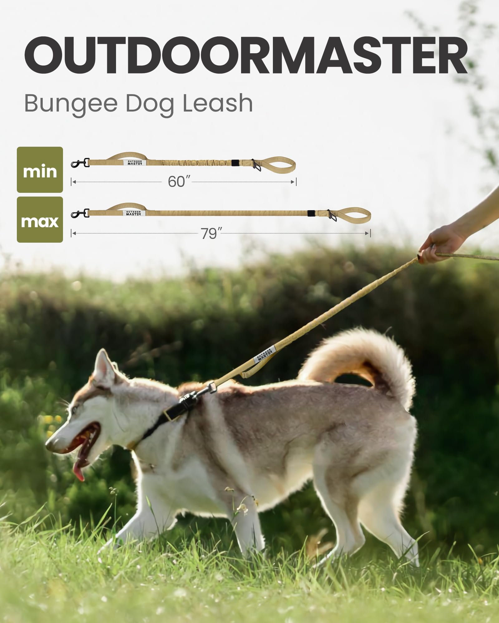Outdoormaster Bungee Dog Leash, Heavy Duty Dog Leash With Shock Absorption, 2 Padded Handles Training Leash, 1 Seat Belt Clip, I