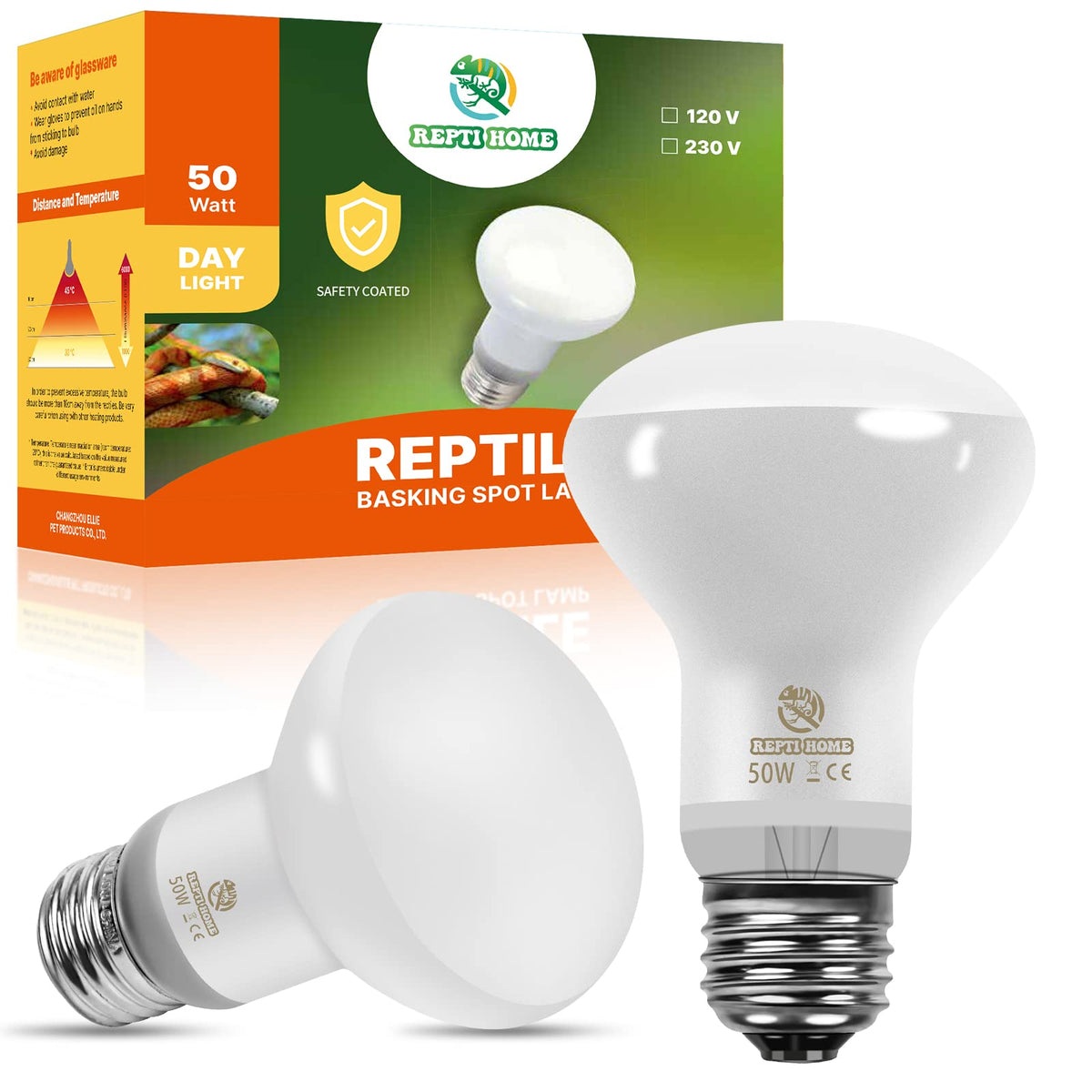 Repti Home Reptile Heat Lamp Bulbs (New Upgraded, Safer, 50W 2 Pack), Reptiles & Amphibians Uva Basking Spot Lamp Bulb, Reptile Daylight Heat Bulb For Bearded Dragon, Lizard, Turtle