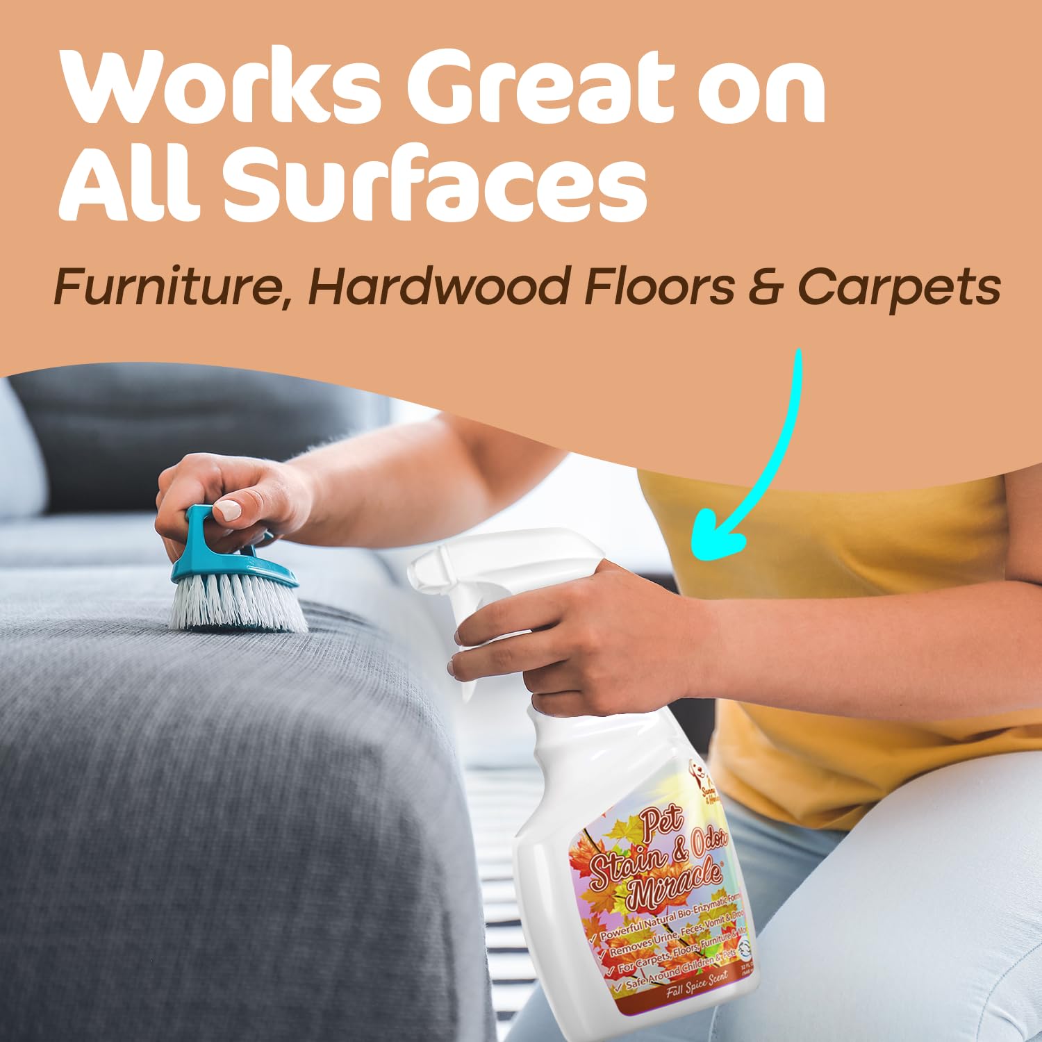 Sunny & Honey Pet Stain & Odor Miracle - Enzyme Cleaner For Dog And Cat Urine, Feces, Vomit, Drool (Fall Spice Scent, 32 Fl Oz)