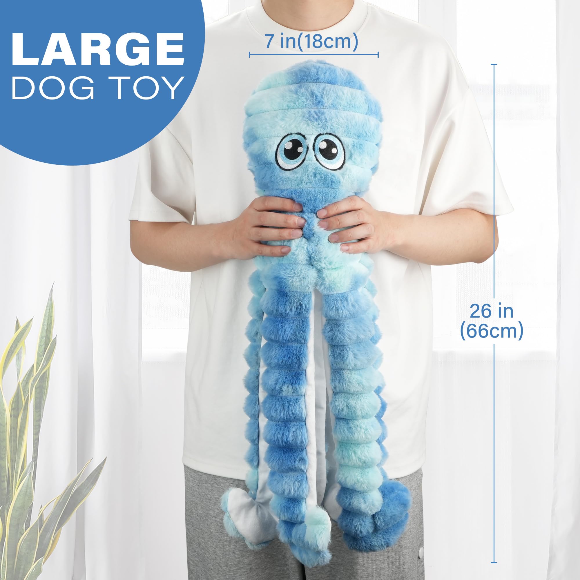 Prime Pets Octopus Dog Toys For Large Dogs, 27 Extra Large Crinkle Squeaky Dog Toys For Small Medium Large Dogs, Tug Of War Pet