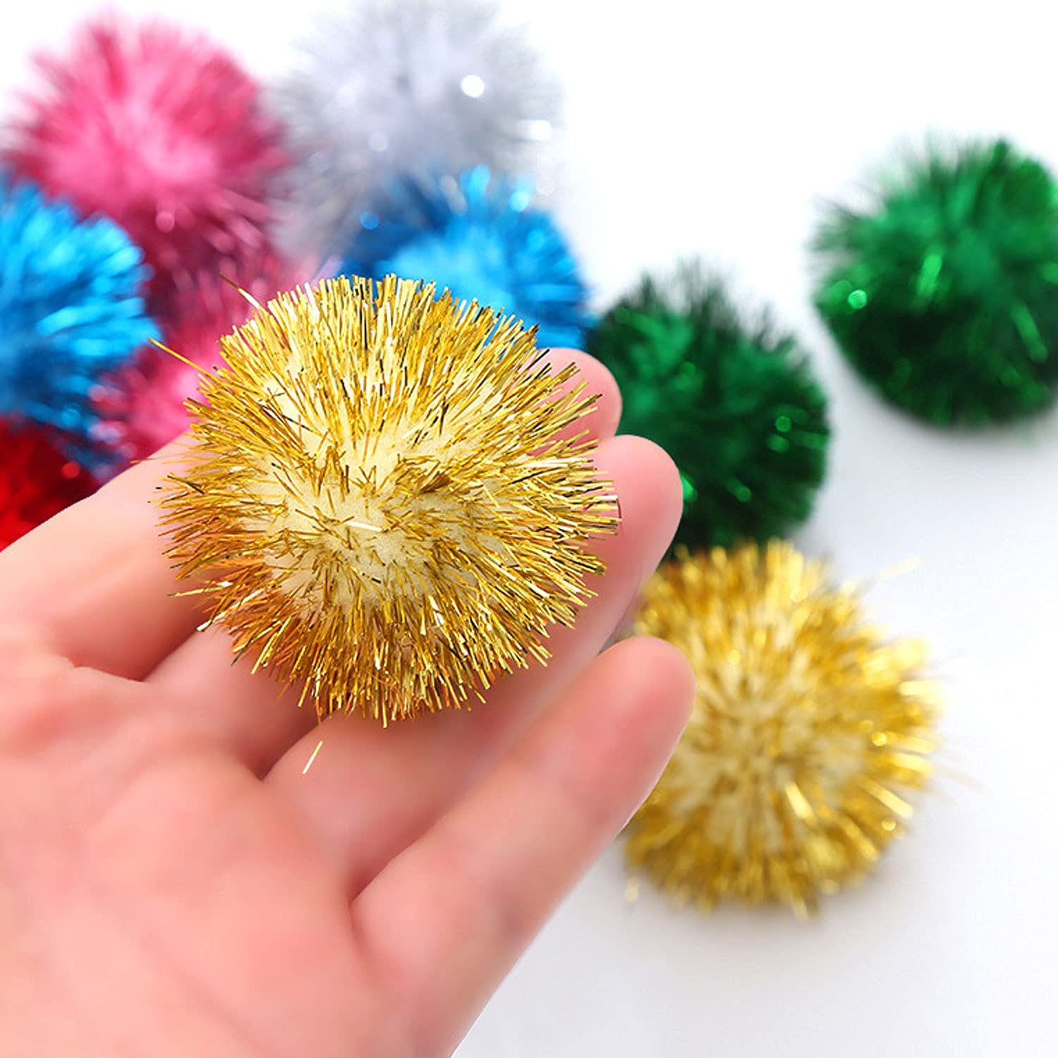 Voviggol 20 Pack 2 Inches Cat Sparkle Balls For Cats Large Size, Glitter Pom Poms Fuzzy Cat Balls Tinsel Balls For Cats Kitten I